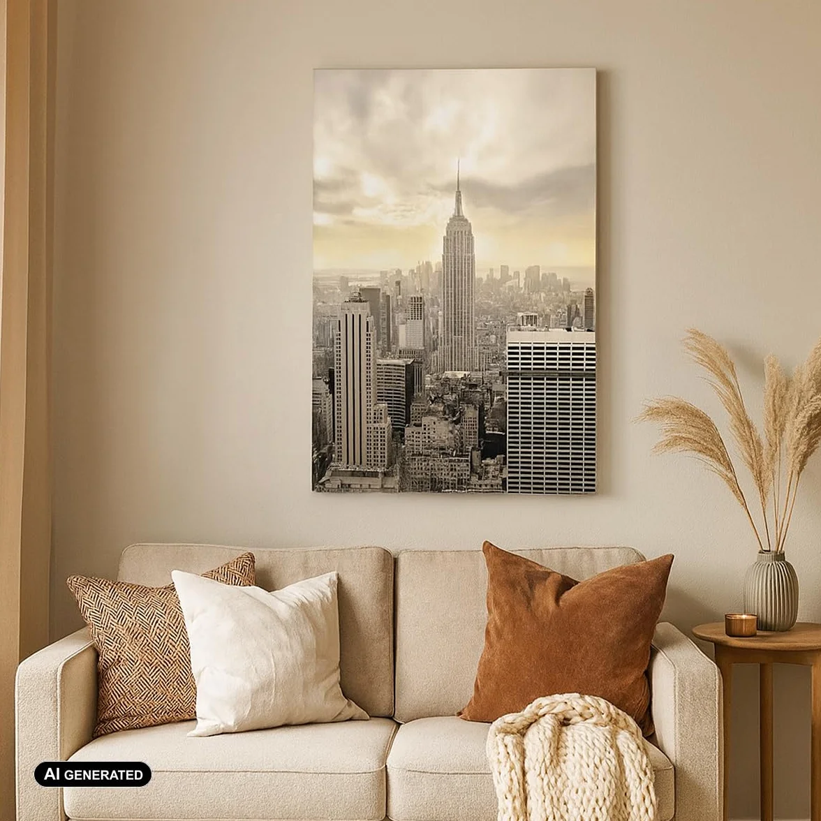 Cuadro Decorativo 55x100 cm Moderno Vertical Arquitectura Ciudades - 2630 | Nueva York Ciudad Rascacielos Cuadro sobre Lienzo Grande Arte mural Decoración del Hogar Salón Dormitorio Cocina