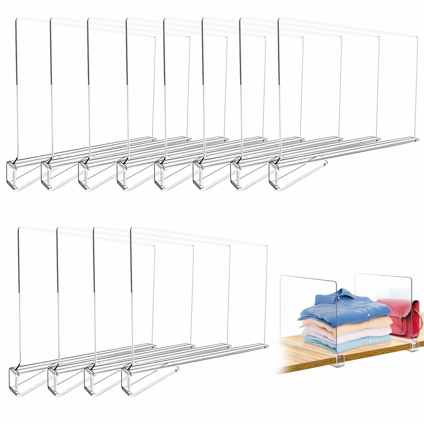 16 Piezas Separadores de Bolsos para Armarios, Organizador Armario Acrílico Transparente Separador Estanteria,Organizador Armario Ropa, Organizador Transparente, para Dormitorio, Armarios