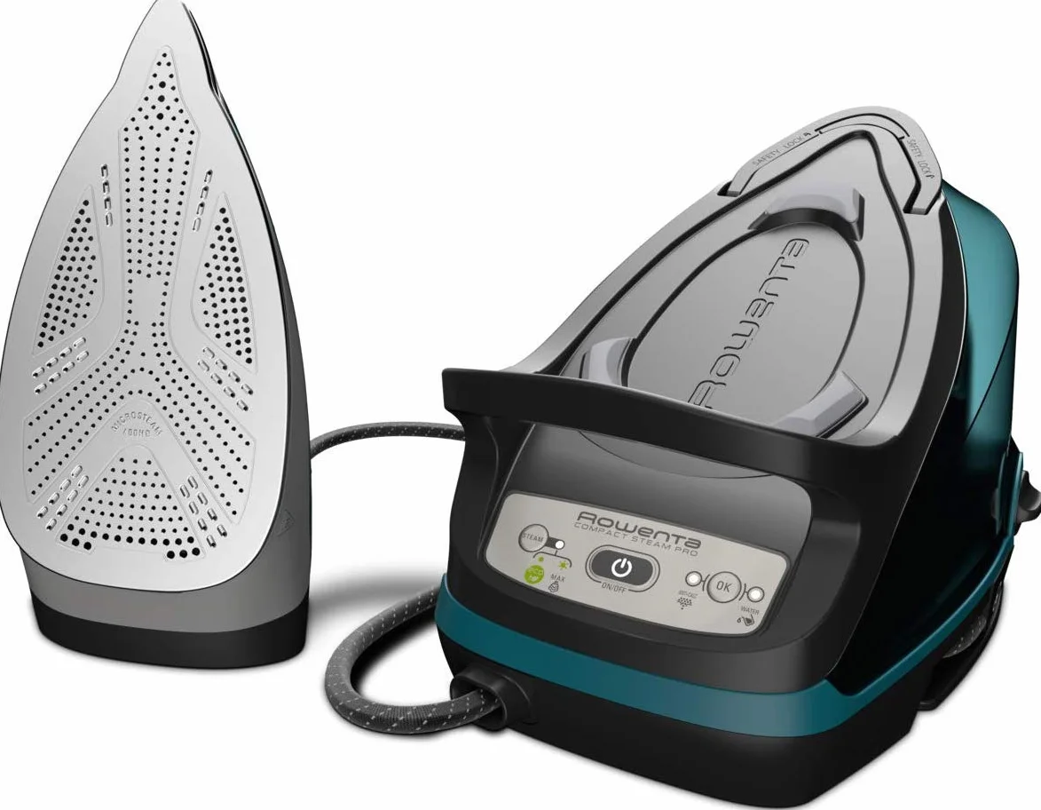 Rowenta Compact Steam Pro - Centro de planchado, 6.3 bares de presión, golpe de vapor de 325 g/minuto, suela antiarañazos deslizante, sistema eco (Reacondicionado)