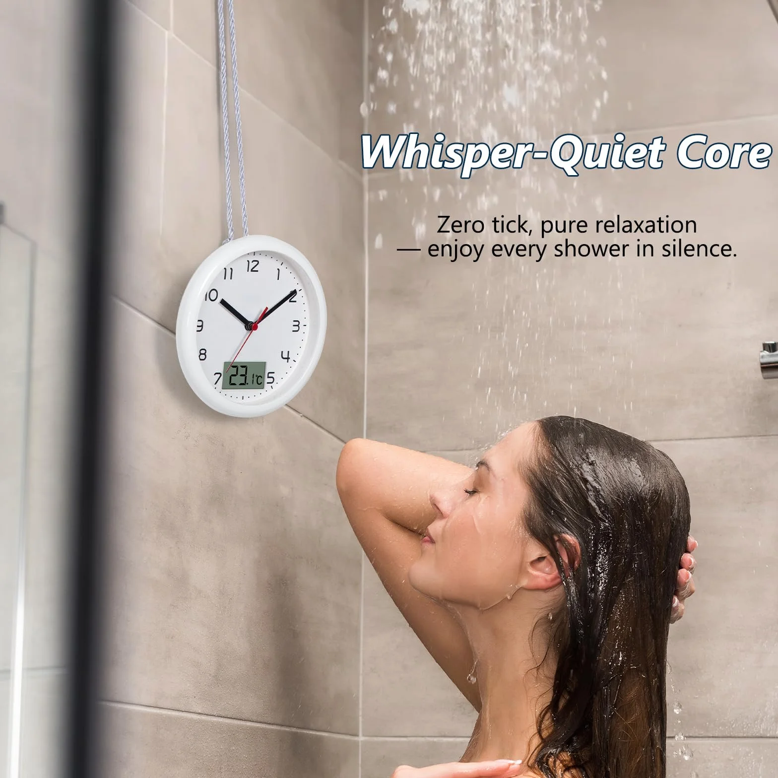 VIVILINEN Reloj de baño con indicador de temperatura 17 cm silencioso resistente a la humedad