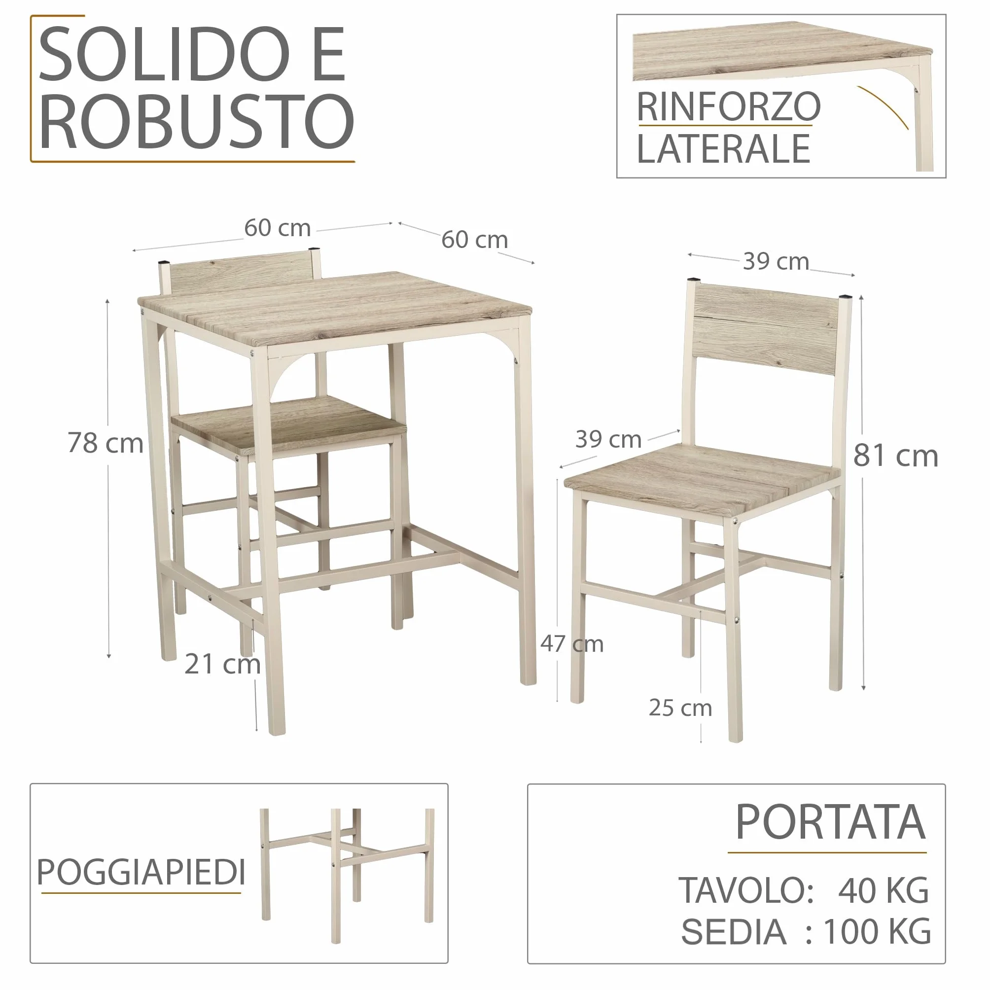 YELLOO Mod. PORTOFINO Set Mesa Bar con 4 sillas Beige Cocina