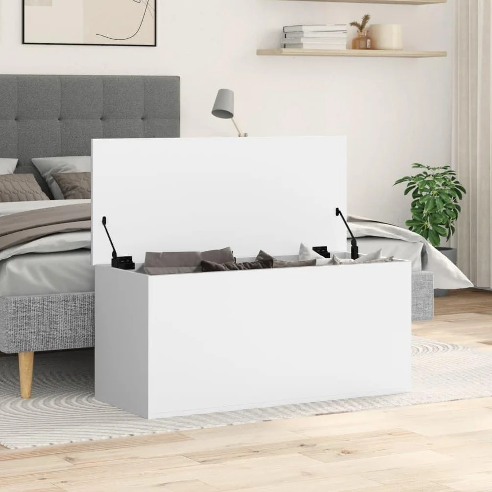 Caja de almacenaje madera de ingeniería blanca 100x42x46 cm, Mobiliario Armarios y almacenamiento Baúles de almacenamiento, Blanco, 24.99kg