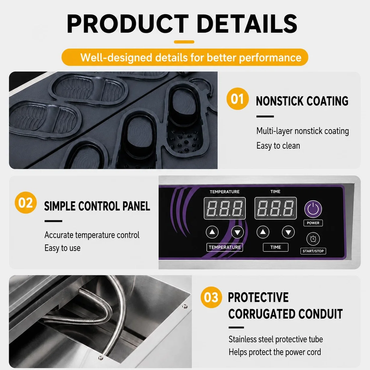 Máquina para Gofres con Forma de Zapato, Gofrera Antiadherente 4hole | Placas Antiadherentes para Desmoldar Gofres Fácilmente y Limpiar Rápido en Horas de Gran Actividad.