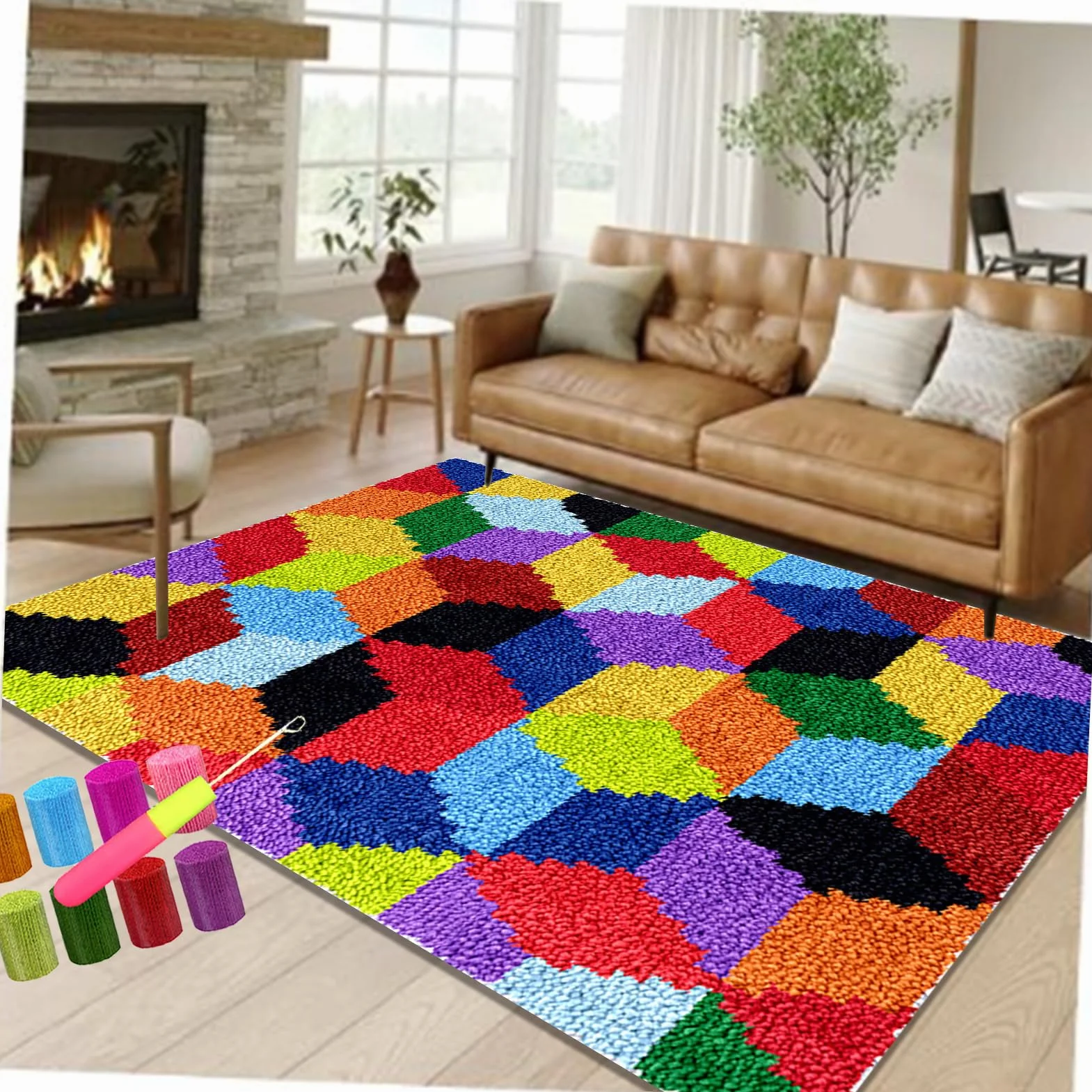 Kit de Alfombra de Gancho Alfombra Latch Hook Kits Pestillo Alfombra Hacer Tapices 3D Tapiz Kits Kits de Alfombras con Gancho de Pestillo Kit de Punto de Cruz Fabricación para Adultos 80 x 115 cm