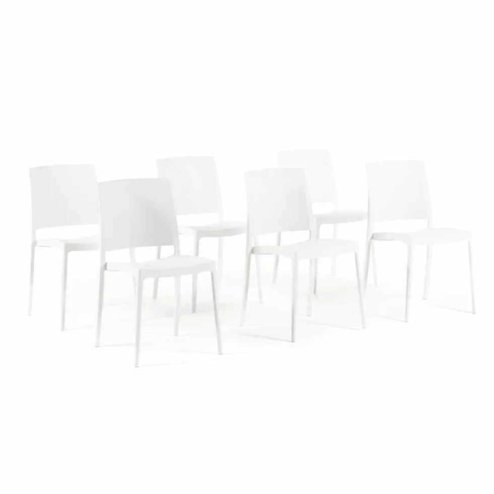 SIEDITI FUORI E DENTRO Sillas jardín de Resina con Fibra de Vidrio para Exterior, terraza o Interior, sillas apilables de diseño y Resistentes - Maria (6 Sillas, Blanco)