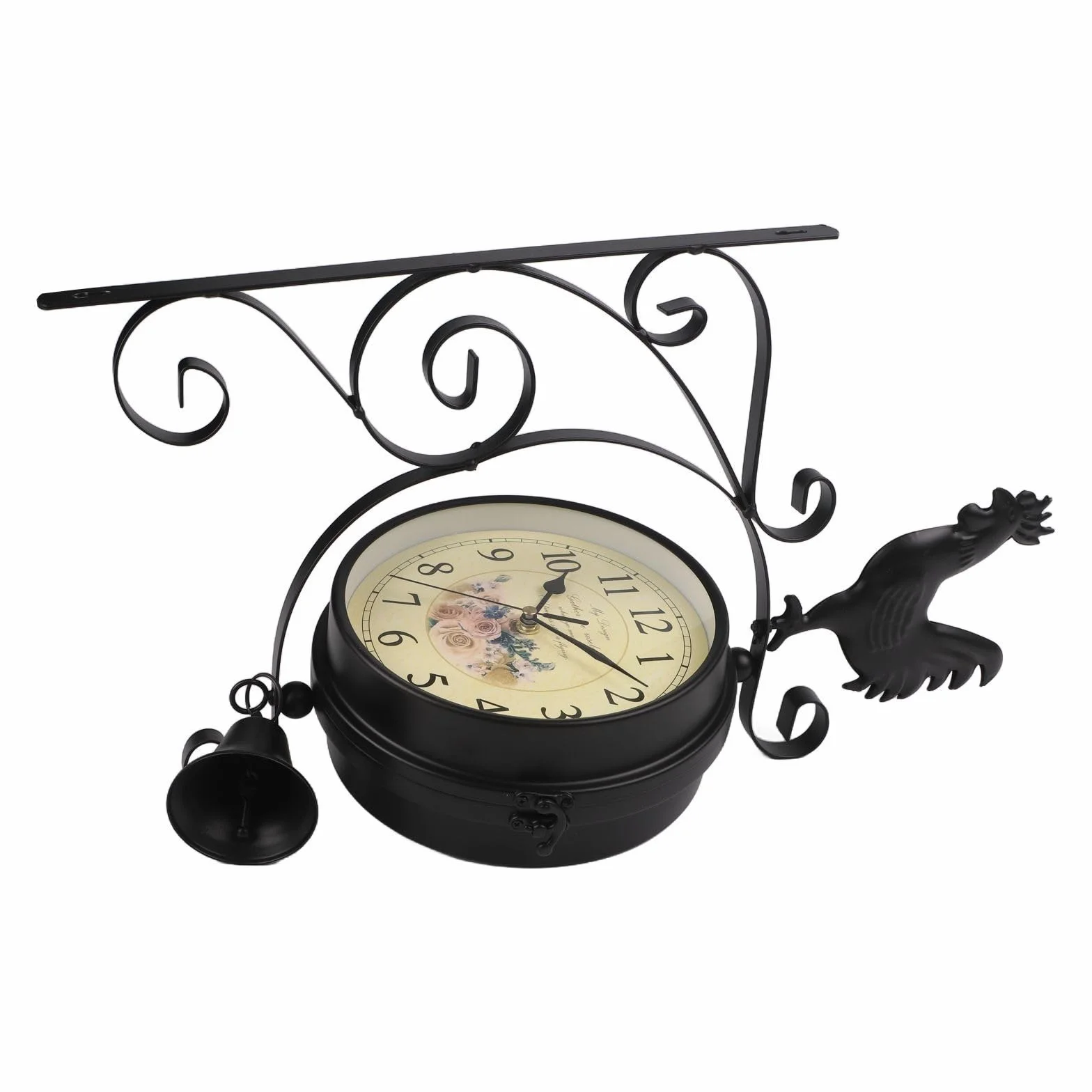 Reloj de pared de doble cara, reloj de estación de hierro negro de 39 cm con movimiento de cuarzo silencioso, números grandes para decoración del hogar y sala de estar
