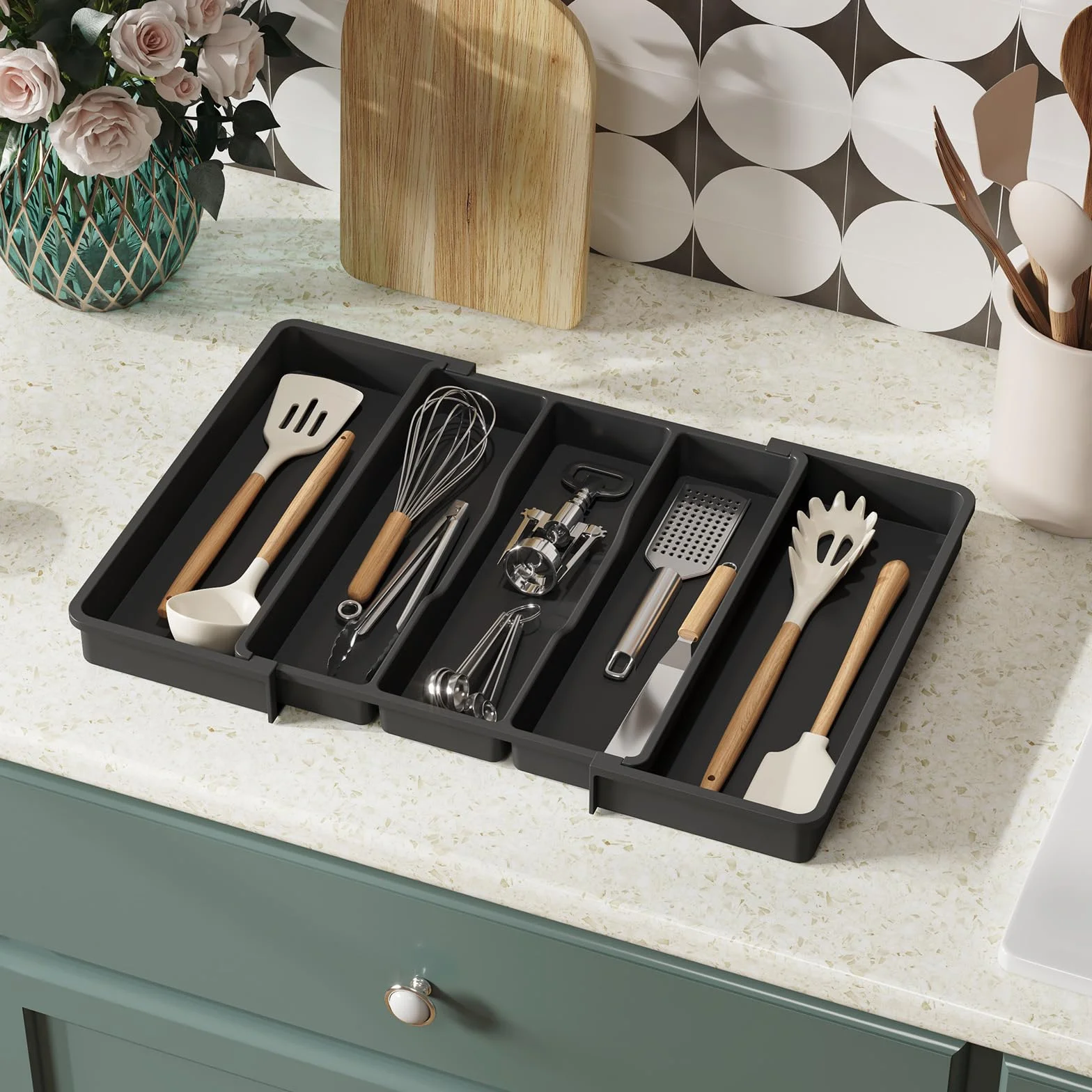 Lifewit Organizador de Cajones Expandible para Cocina, Ajustable 38-57 cm, Negro