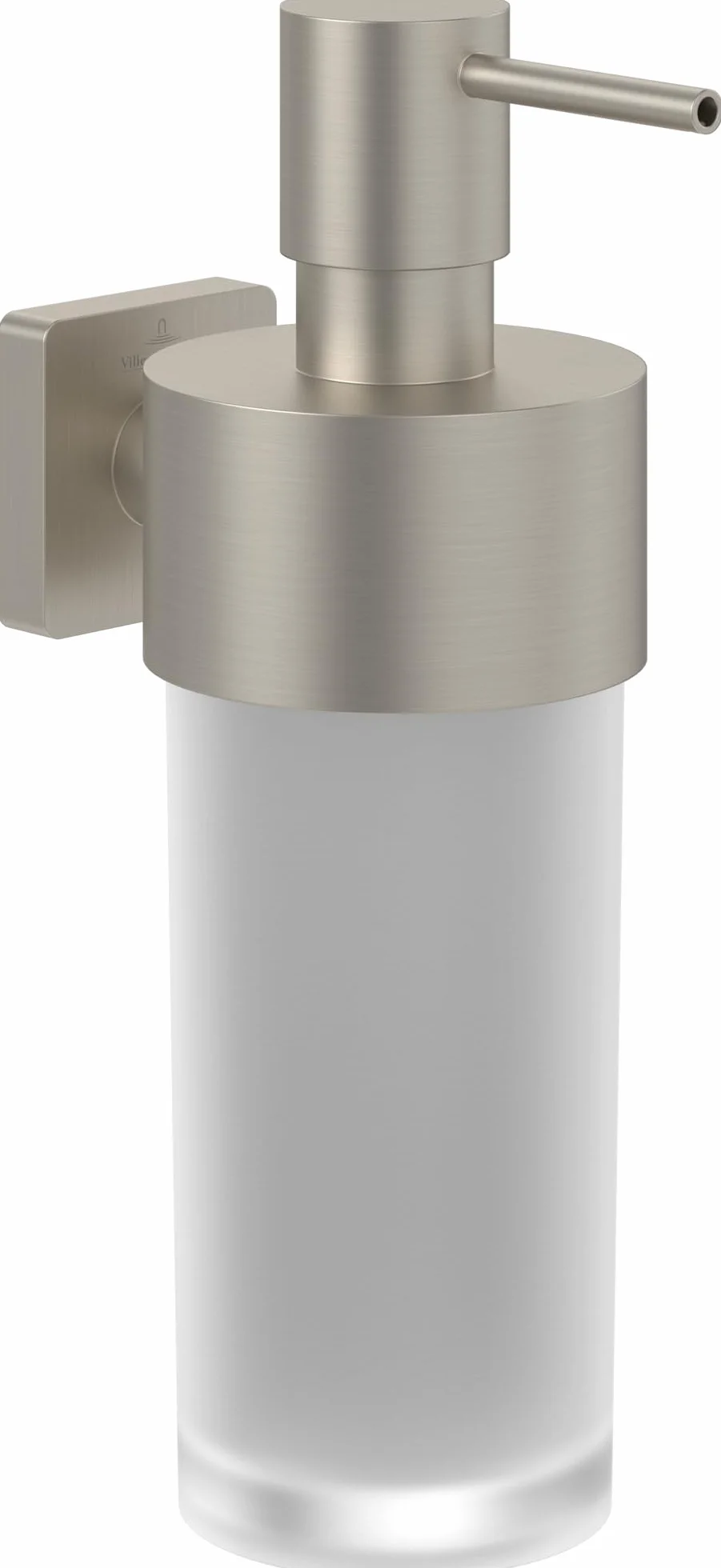 Villeroy & Boch Elements Striking Dispensador de Jabón, Dosificador de Jabón Baño para Montaje en Pared, Dispensador de Jabón de Cristal Satinado con Soporte de Latón, Capacidad 230 ml, Níquel