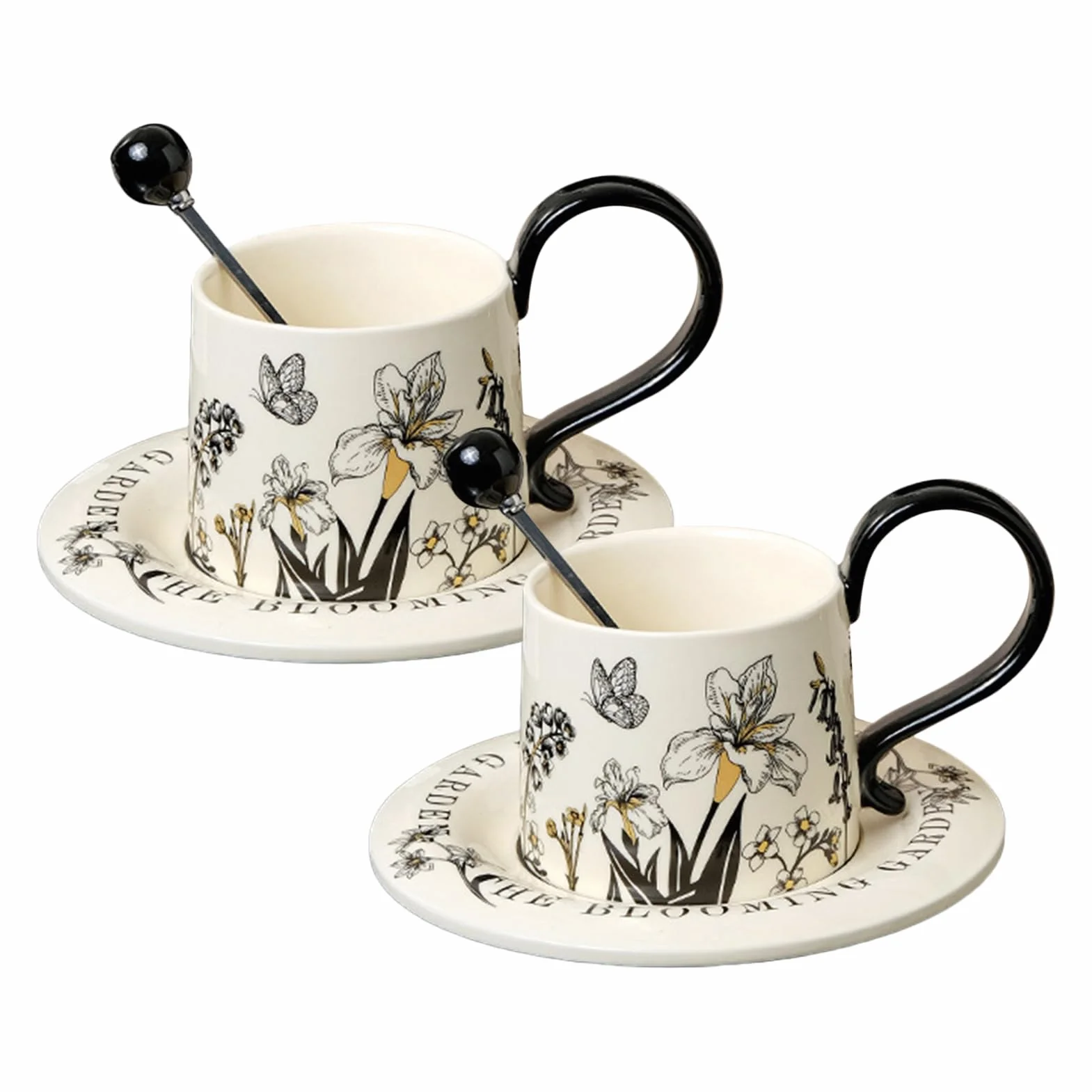 Juego de Tazas de Té Diseño Floral para Bebidas como Café con Leche | Tazas de Café Bonitas Para Leche Chocolate Cappuccino Desayuno Regalo Cocina Restaurante