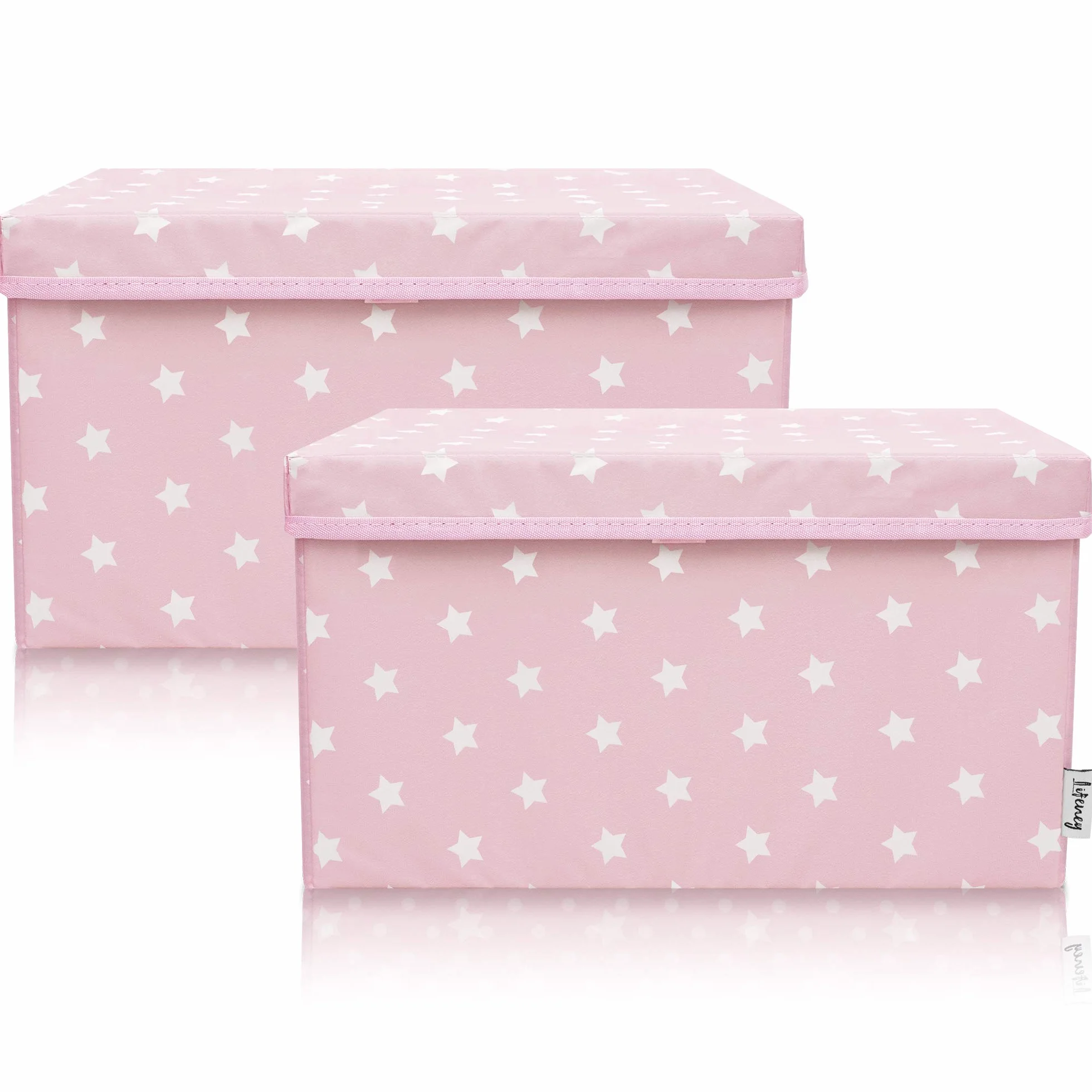 Set de 2 Cajas de Almacenaje para Niños (37x25x21cm) I Cesta de almacenaje para la habitación y el salón de los niños I Caja de almacenaje para niños (Pink Star)