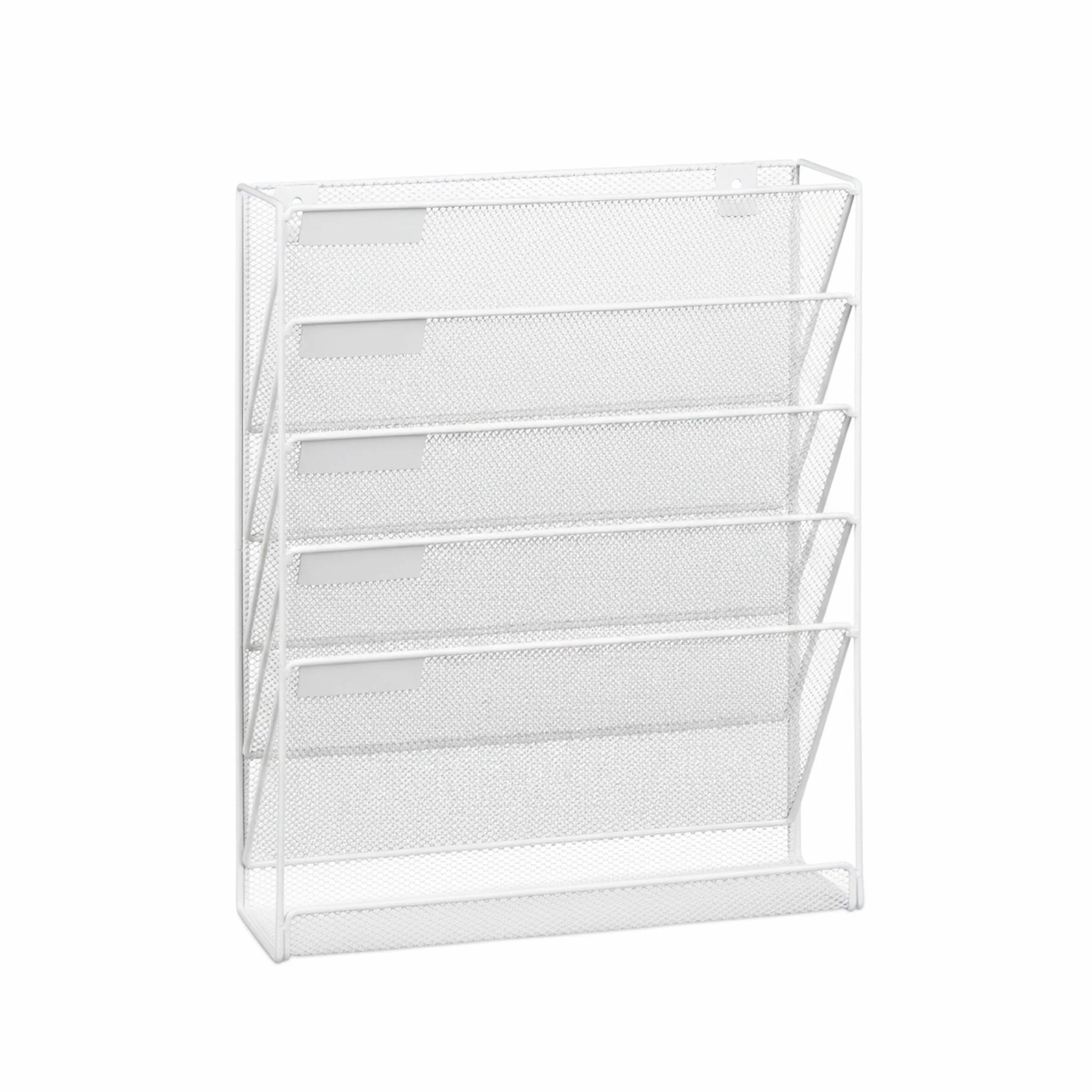 Relaxdays Revistero de Pared, Formato A4, 5 Compartimentos, Metal, Organizador Revistas, 40,5 x 32,5 x 10,5 cm, Blanco
