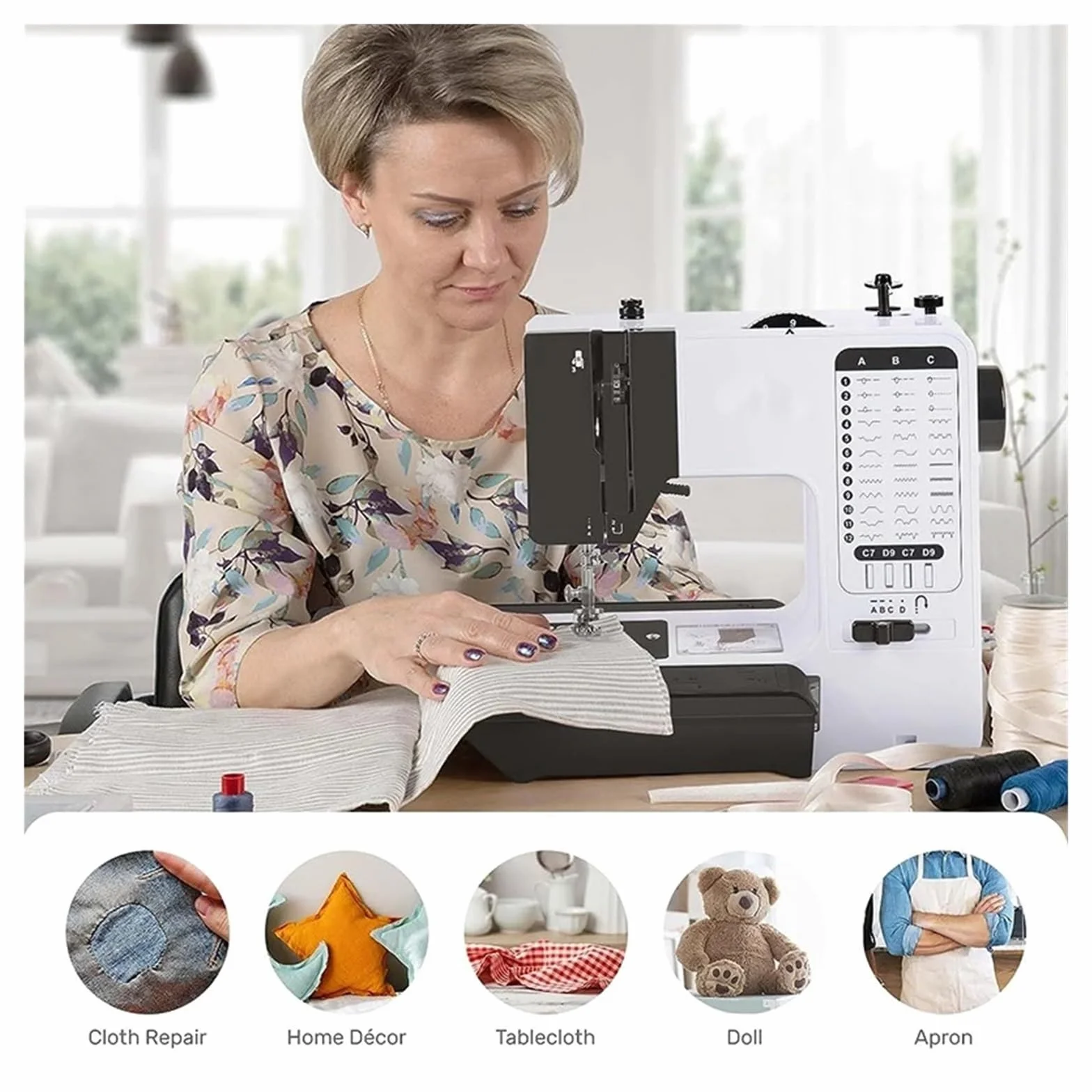 Mini Máquina De Coser Portátil Con Prensatelas Reemplazable, 38 Puntadas, Botón Inicio For Overlock, Eléctrica, Pedal Mesa