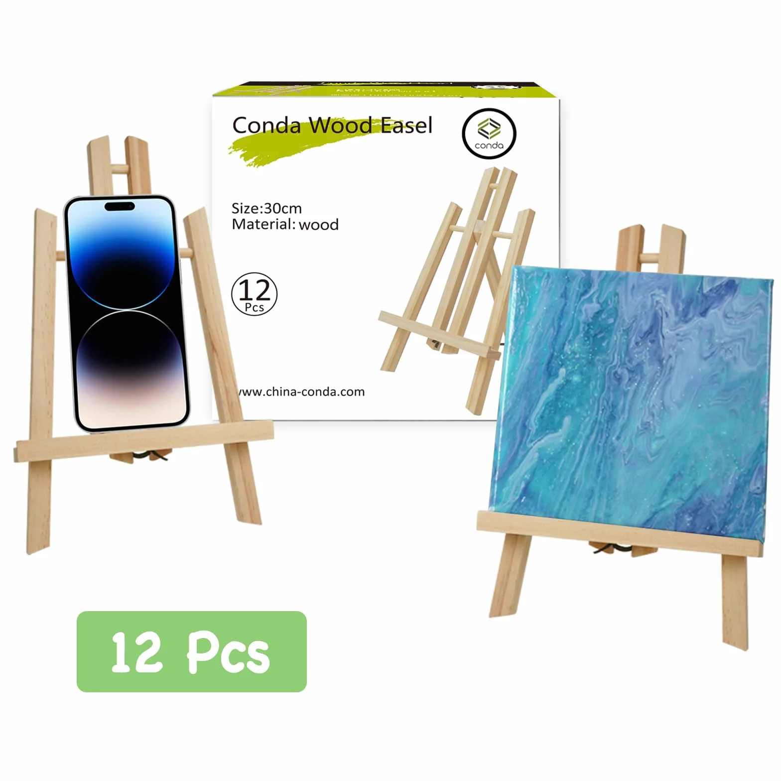 CONDA - Caballete de madera de pino de 30,5 cm de alto (paquete de 12), soporte de trípode portátil para pintura, fotografía, caballete de mesa para todas las edades