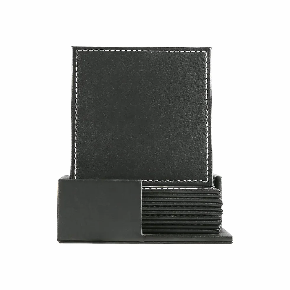 KINGFOM Juego de 6 Posavasos de Piel Negro