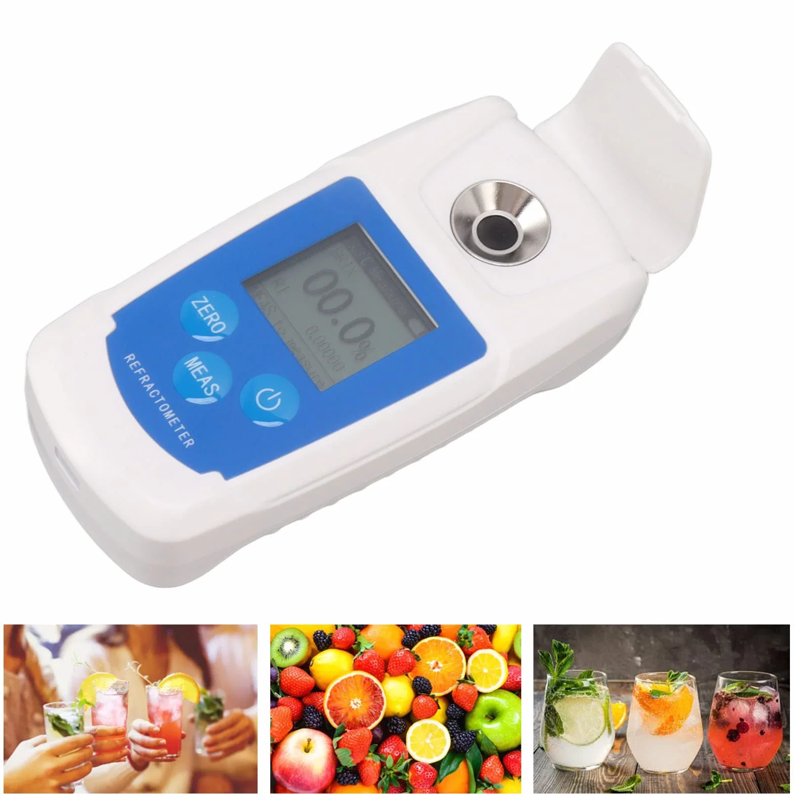 Refractómetro Digital Brix 0-55%, Medidor de Azúcar de Alta Precisión con Calibración Automática, para Frutas, Bebidas y Vino