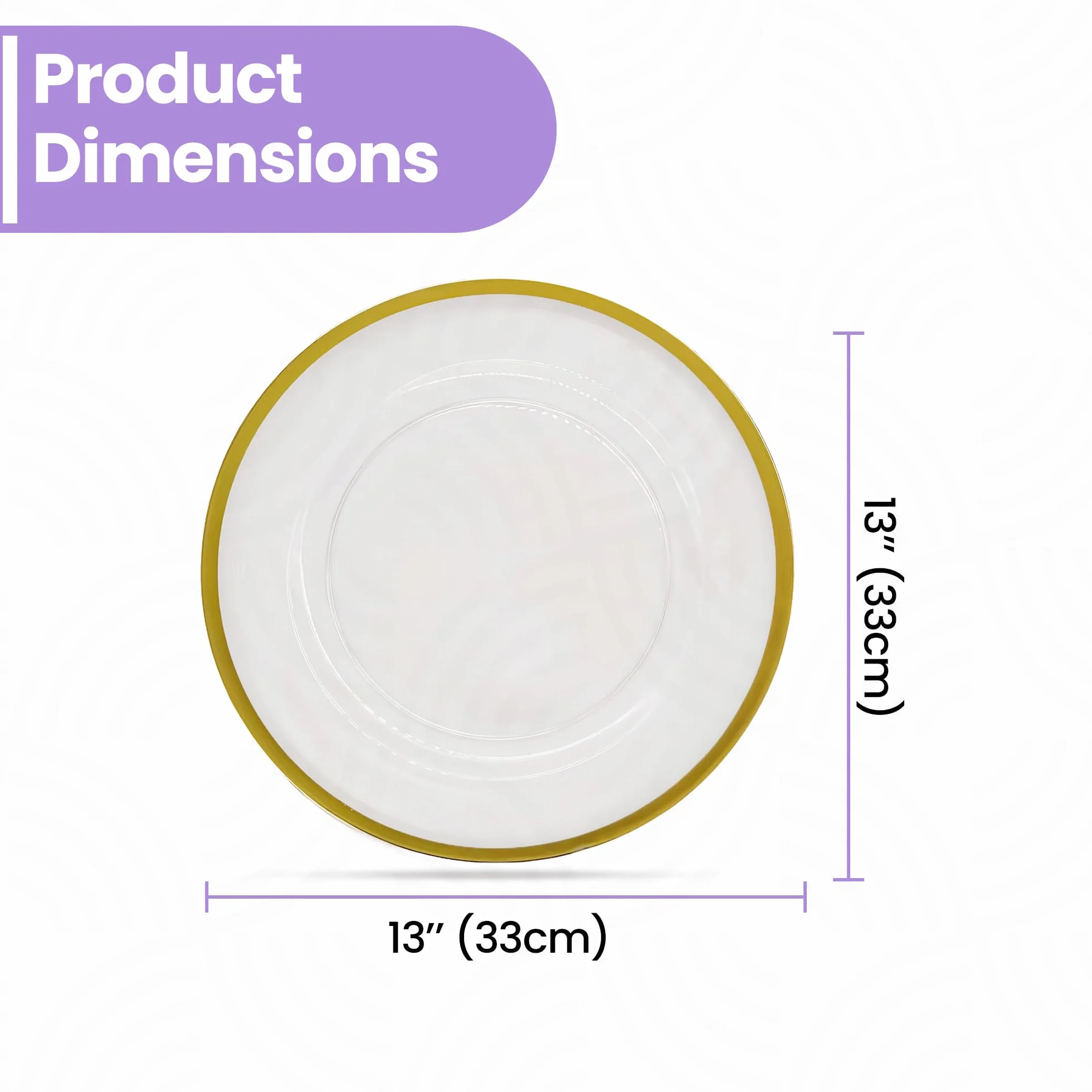 Plato de carga de vidrio con borde dorado de 33 cm, impresionante decoración de mesa de comedor para bodas, aniversarios, cumpleaños y eventos, elegante vajilla de fiesta para catering, comedor, 16