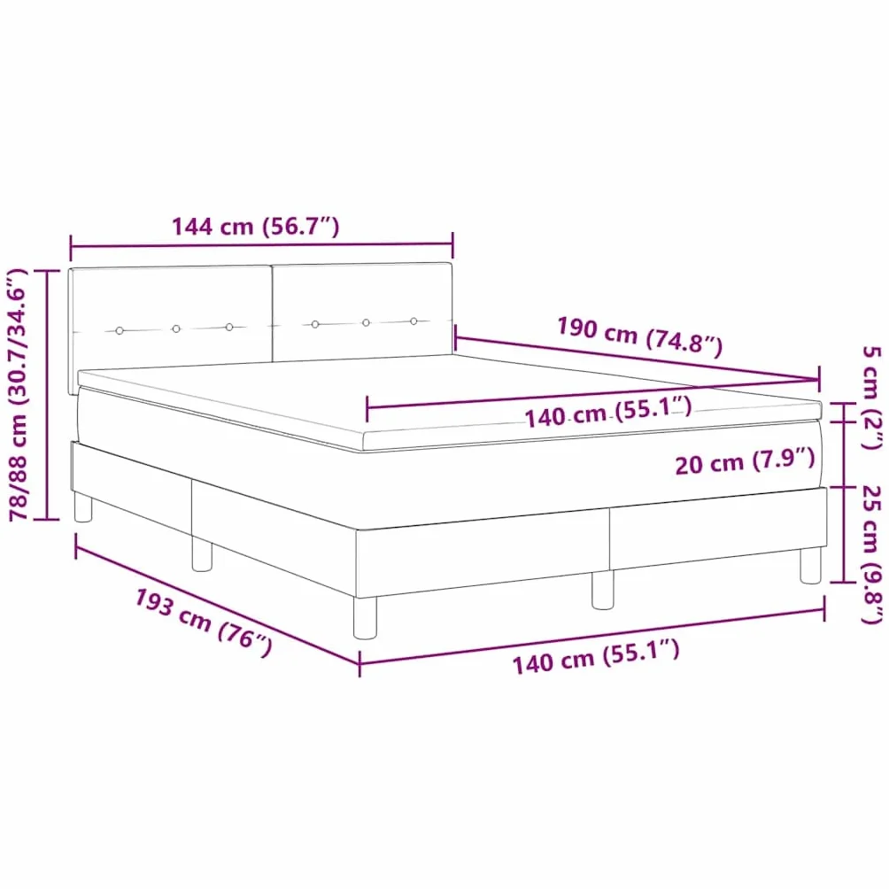 Cama con somier LED gris oscuro con cabecero de terciopelo 140 x 190 cm, cabecero ajustable, tiras LED RGB, material de madera y madera maciza, cama doble moderna para dormitorio