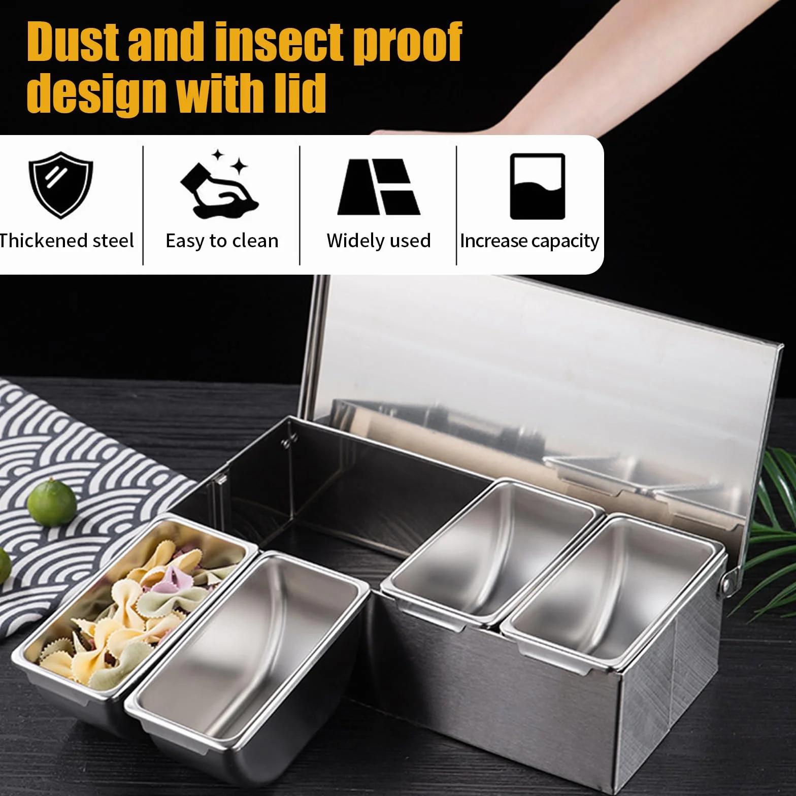 Caja de ingredientes para múltiples especias, recipiente de acero inoxidable con tapa, recipiente para ingredientes, bar para gastro, recipiente para barbacoa, accesorios para pizza, estación