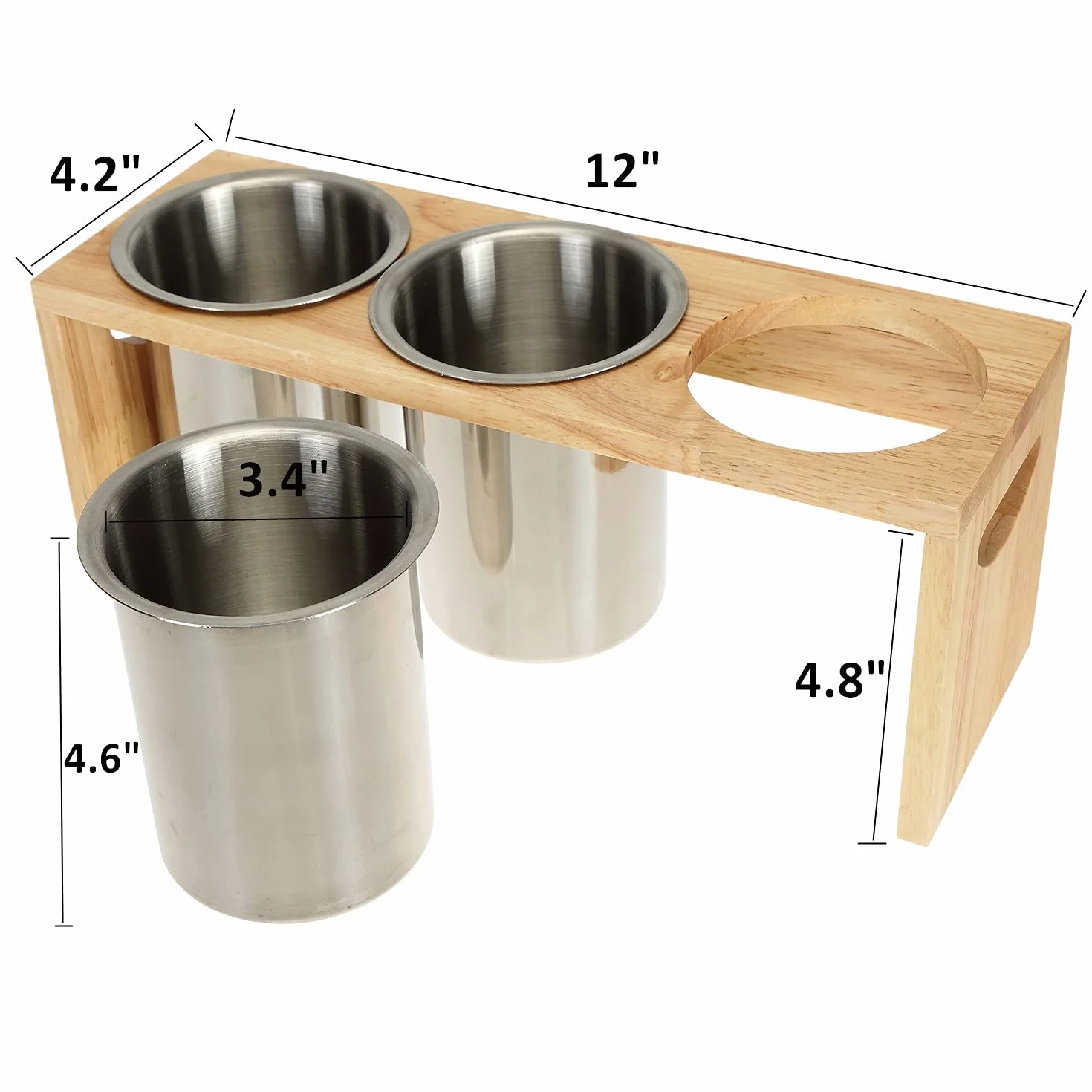 ZOOFOX Paquete de 3 soportes para cubiertos, organizador de utensilios de acero inoxidable con base de madera, organizador de cubiertos para cucharas, cuchillos y tenedores, ideal para mesa de cocina,