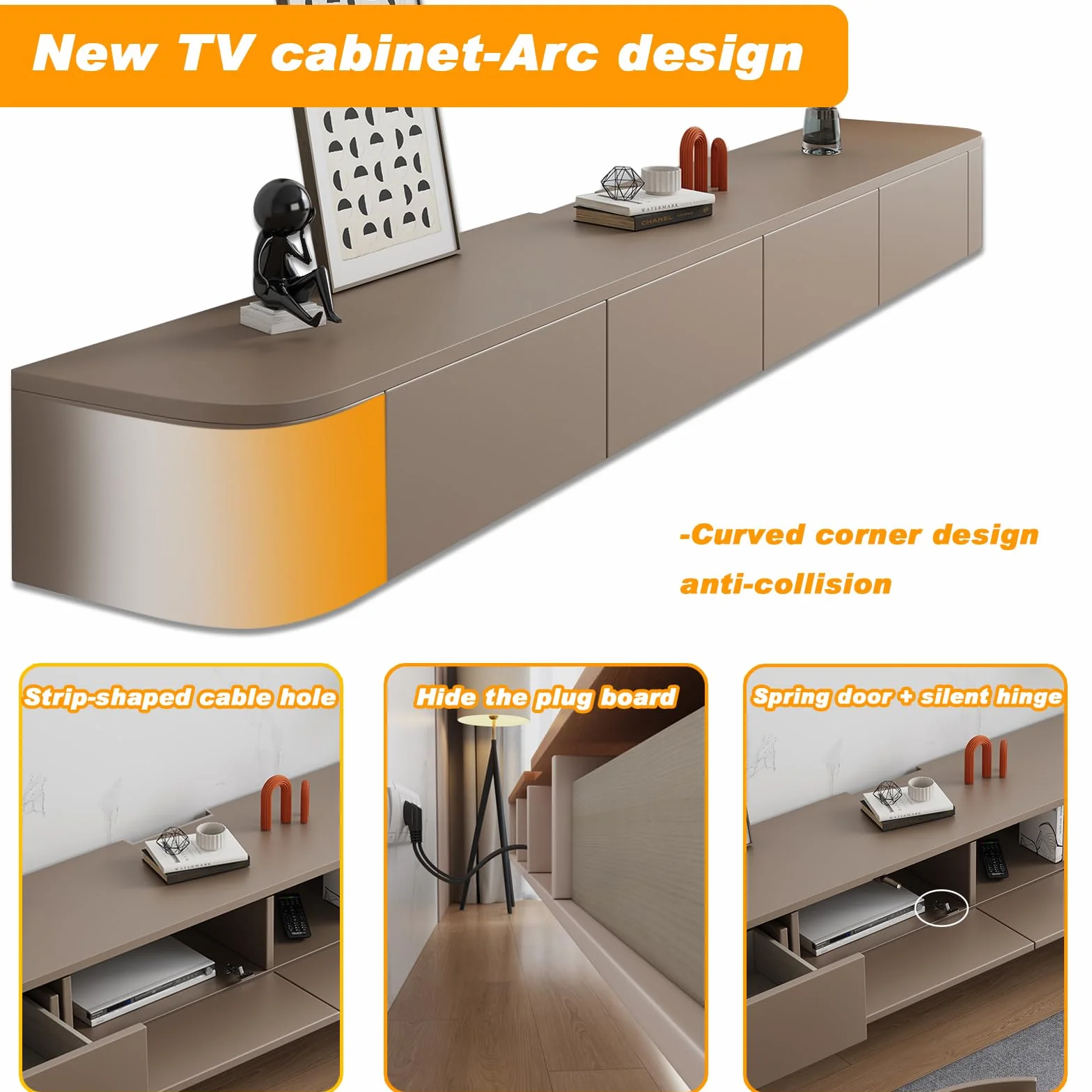 Soporte Flotante para TV, Estantes para TV Montados En La Pared con Puerta, Consola Multimedia para, Banco De Almacenamiento Grande para Debajo(Khaki,200CM/78.7")
