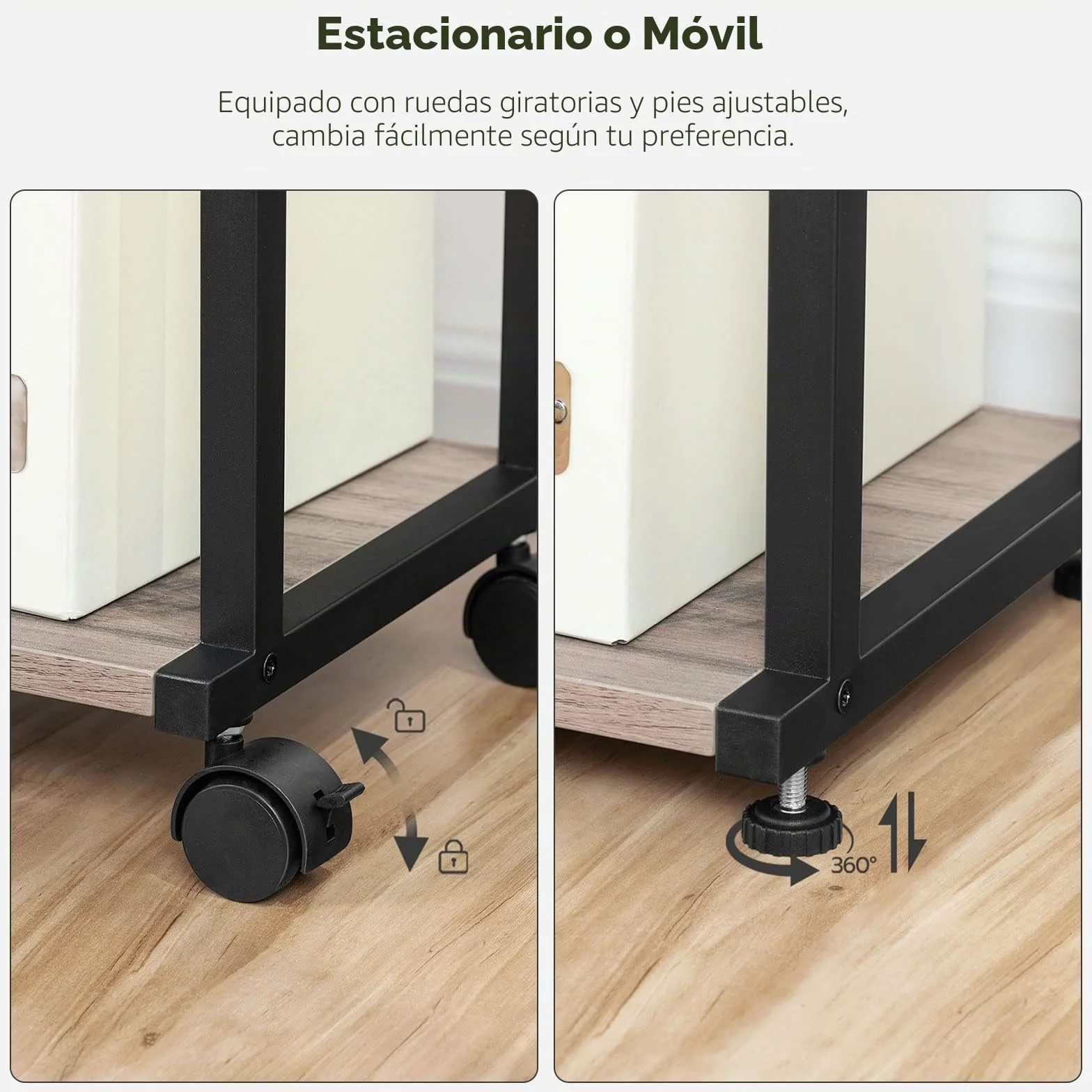HOOBRO Soporte para Impresora, Carro de Impresora de Escritorio de 3 Estantes, con Pies Ajustables y Ruedas Bloqueables, para Oficina, Salón, Cocina, Estilo Industrial, Greige y Negro EBG28PS01N1
