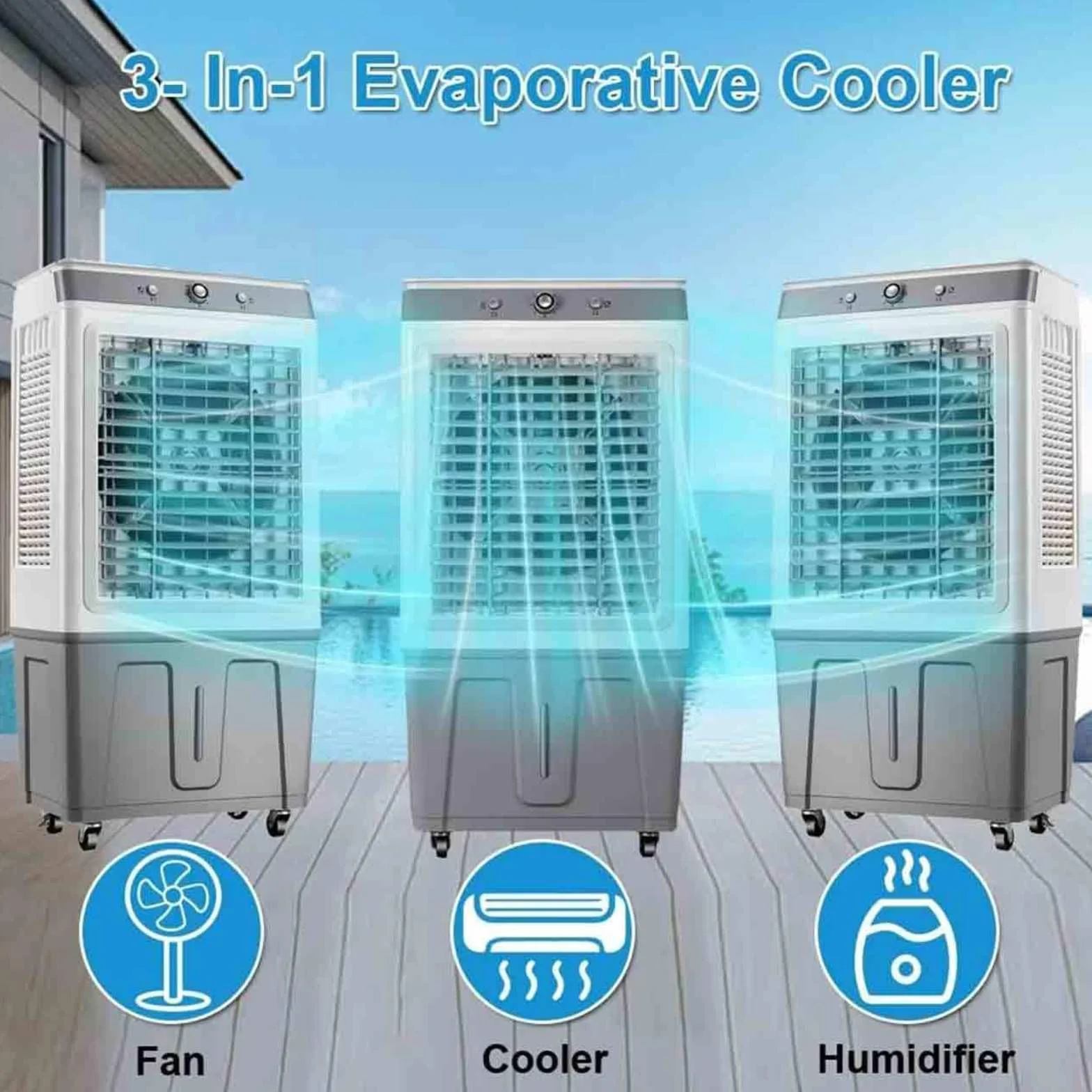 Climatizador Evaporativo Silencioso, 3 Velocidades,Tanque de 35L,3 en 1 Refrigerador De Aire Temporizador 7.5H,Oscilación Para El Hogar Y Oficinas Pequeñas