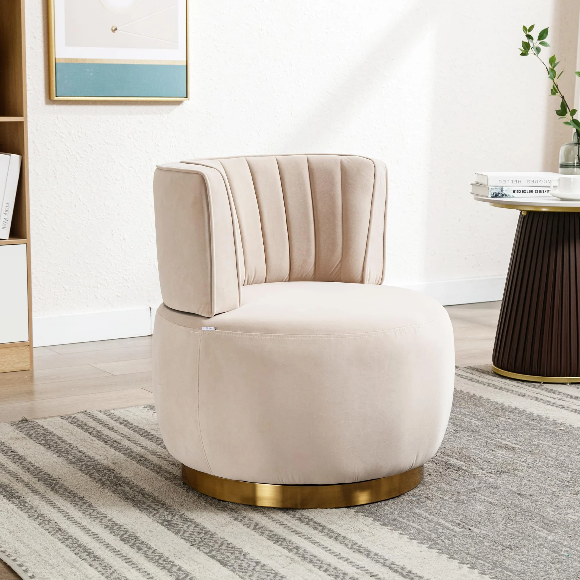Silla giratoria moderna de 360 grados, silla giratoria redonda, acabado de terciopelo suave, respaldo cómodo, estructura estable, sillas de salón, sillas de barril, adecuadas para sala de estar
