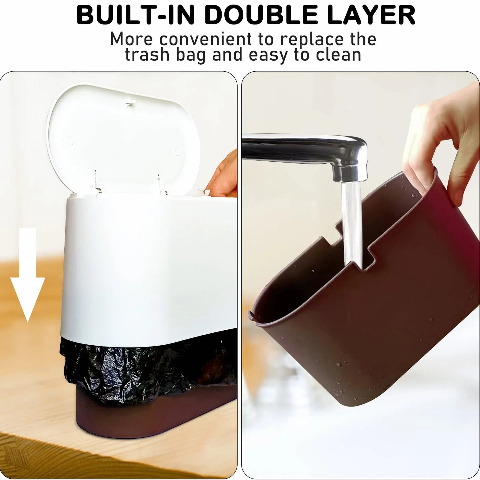 AOKITO Cubo de Basura con Tapa Plástico 1,5L Blanco