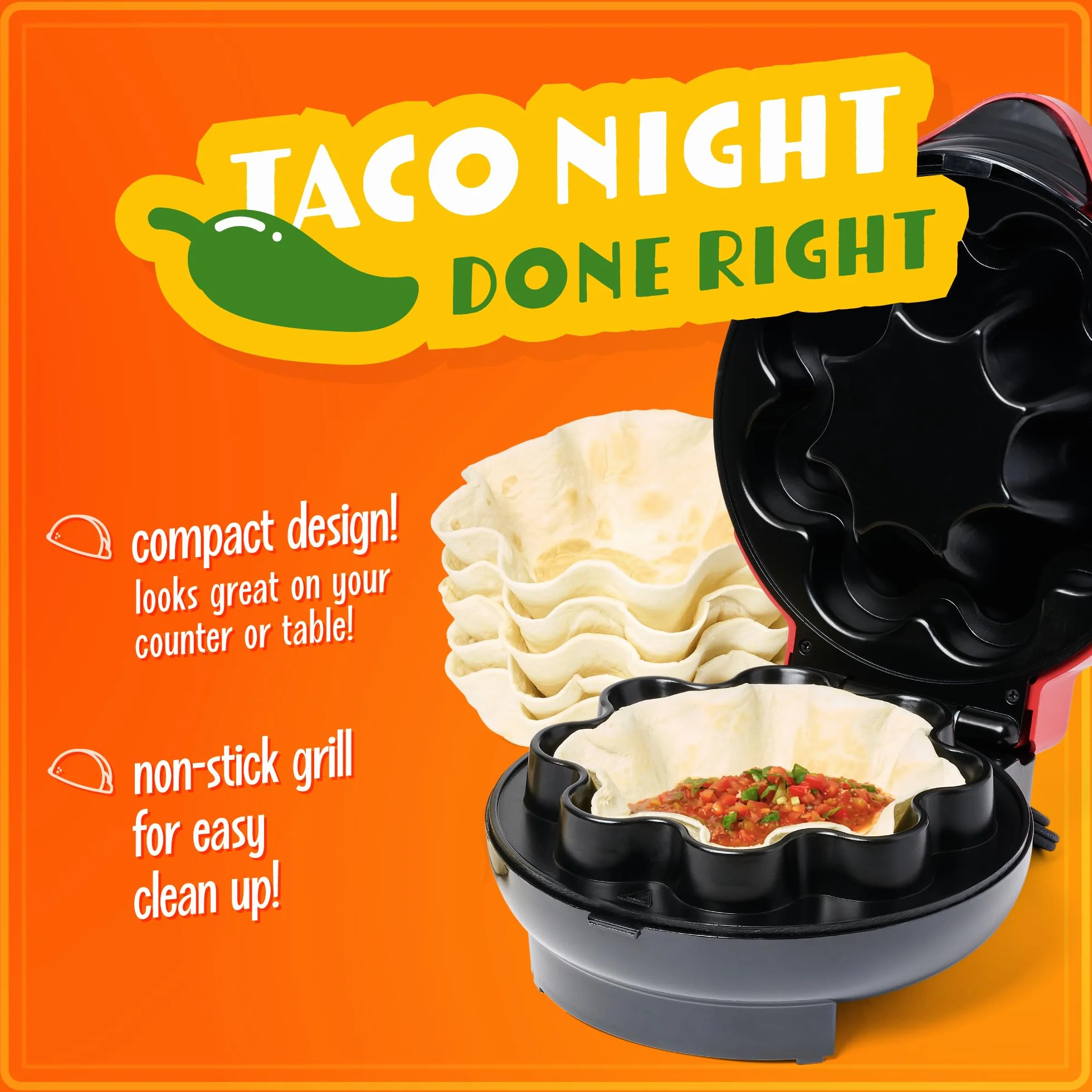 Taco Tuesday - Tazón de tortilla para cuencos de tacos horneados, tostadas, ensaladas, salsas, aperitivos y postres, tortillas de 8 a 10 pulgadas, color rojo