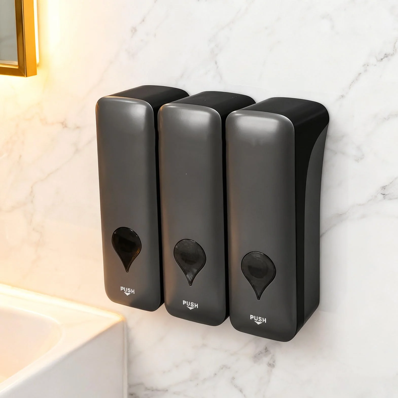 Dispensador de jabón líquido montado en la Pared de 3 cámaras para baño, Hotel, Material ABS Duradero, 200 ml por Botella, Negro