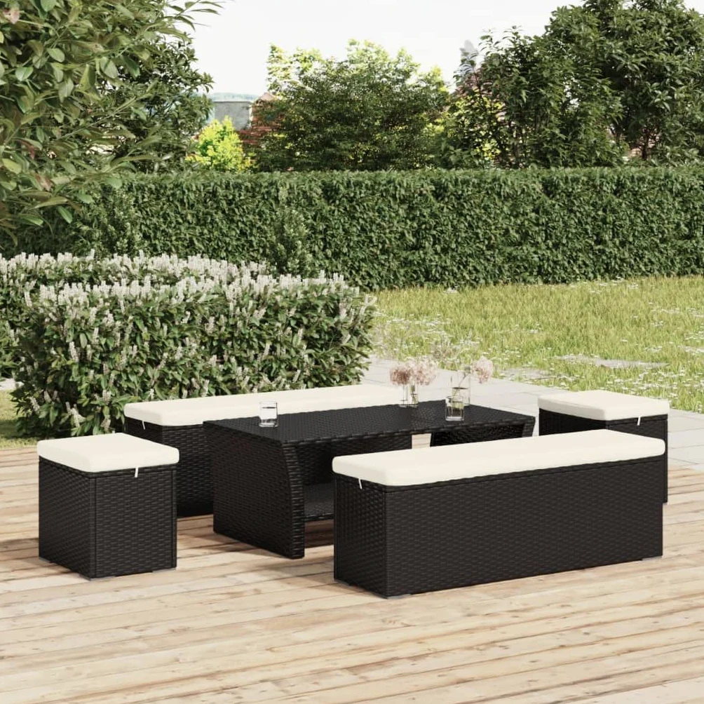 Taburete con cojín, 2 unidades, color negro, 40 x 30 x 40 cm, polirratán, acolchado, para salón, dormitorio, pasillo, con cojines suaves y marco de metal estable, ahorra espacio y es