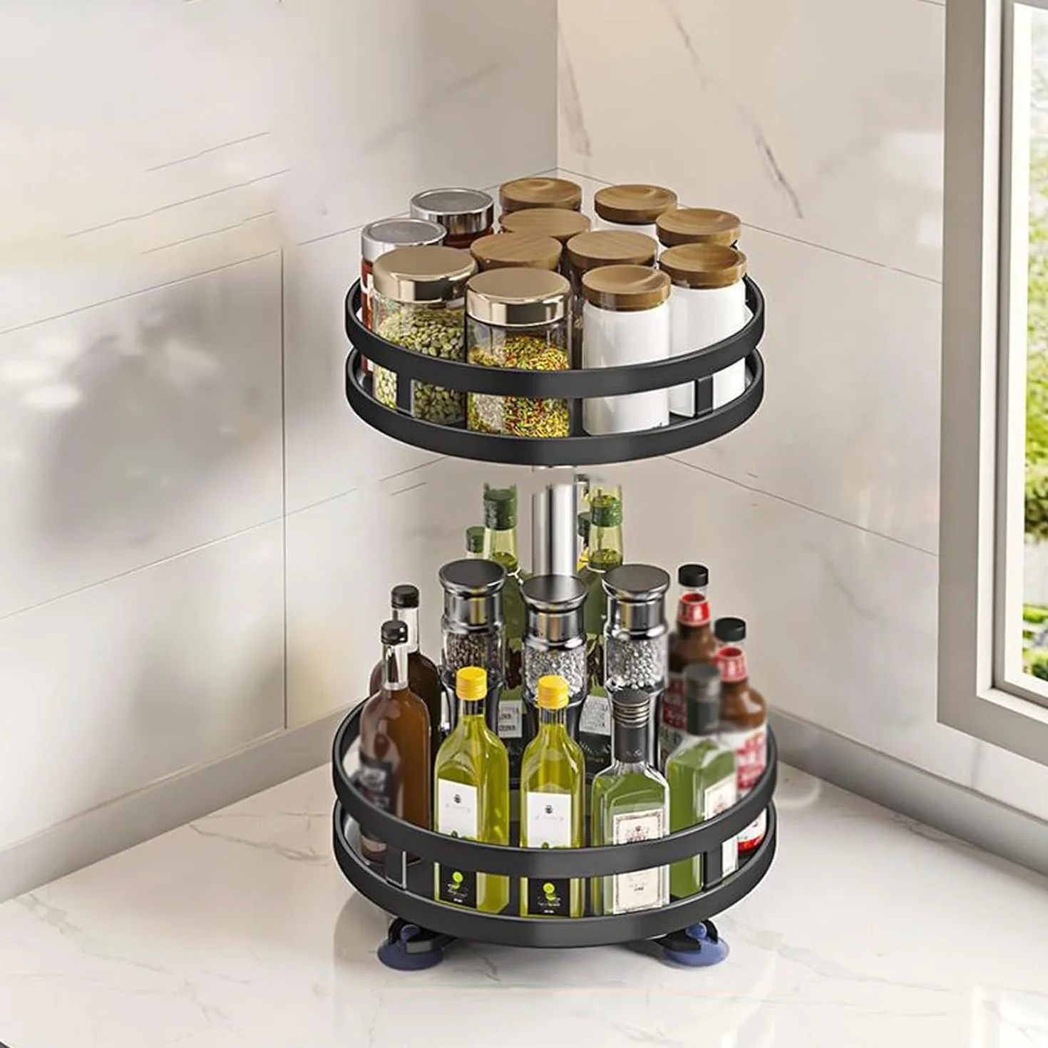 Especiero giratorio con estantes ajustables, plato giratorio de 360 grados para organización de cocina