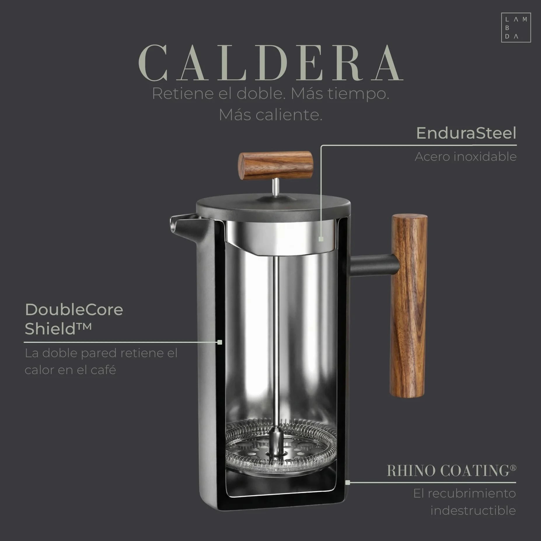 LAMBDA COFFEE Caldera - Prensa térmica francesa (acero inoxidable, 600 ml, 3 tazas, 3 tazas, 3 tamaños disponibles, doble capa: mantiene el calor durante mucho tiempo), color verde