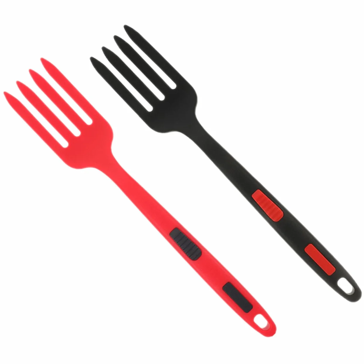 Zerodeko 2 piezas Tenedor de Silicona Reutilizable para Ensaladas Utensilio de Cocina Negro y Rojo