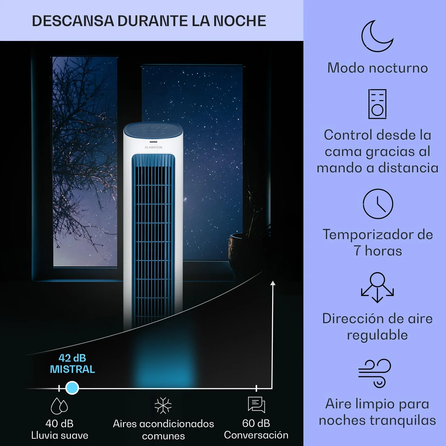 Klarstein Climatizador Portatil Frio 5 en 1 Ionizador, Mini Enfriador de Aire, Silencioso Modo Noche, Mando a Distancia, Humidificador, Ventilador, Purificador, Aparatos Aire 360m³/h, 50W, Blanco