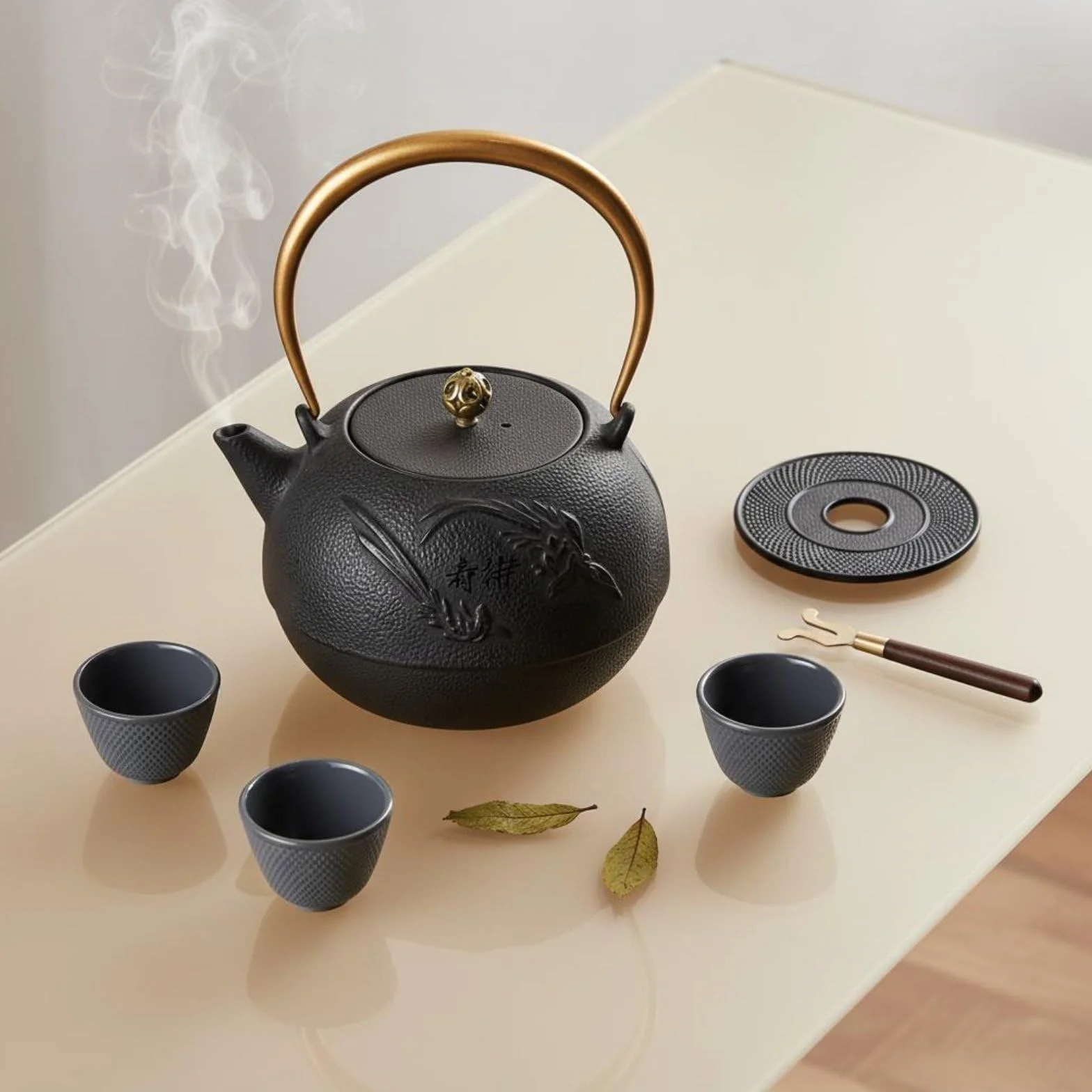 Tetera de Hierro Fundido Sin Recubrimiento Tetera Japonesa Resistente Al Desgaste Caldera de Agua Hierro para Exteriores, Negro, Tetera De Hierro Fundido con Tapa De Cobre Y Asa