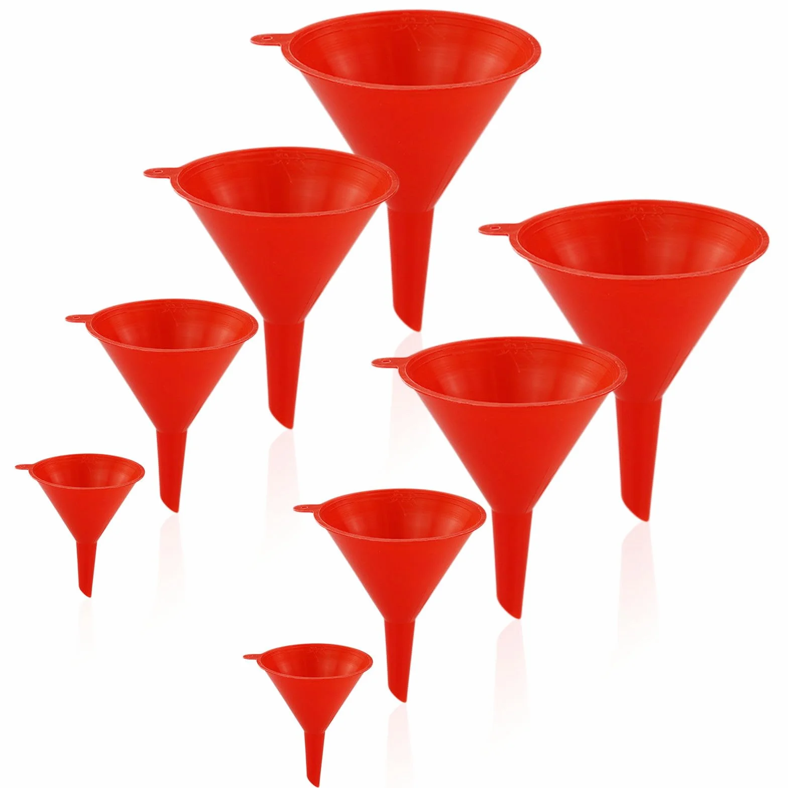 Juego de 8 embudos de plástico de boca ancha para cocina, laboratorio, garaje (rojo)