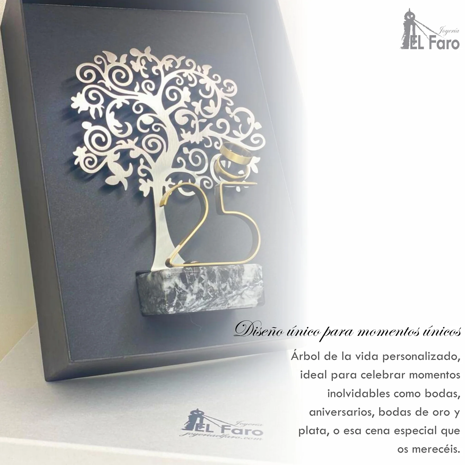 JOYERIA EL FARO | Grabado Personalizado | Presentación en Estuche Premium | Celebra vuestros años de Amor Juntos (25 Aniversario, 22 x 19 cm)