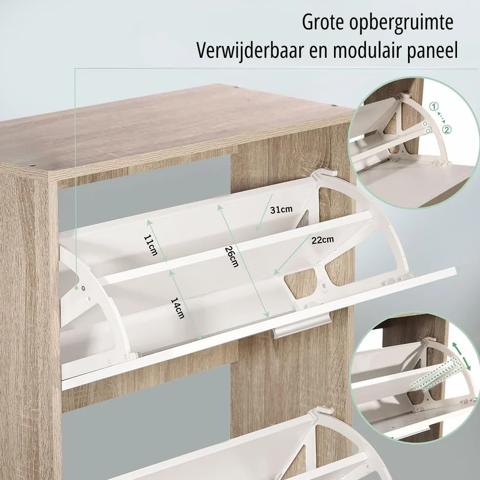 CASABEL, Mueble Zapatero de 18 Pares, Estantería de Gran Capacidad para vestíbulo o Pasillo, (Ancho) 60 x (Profundidad) 24 x (Alto) 113 cm, Madera Clara Blanca