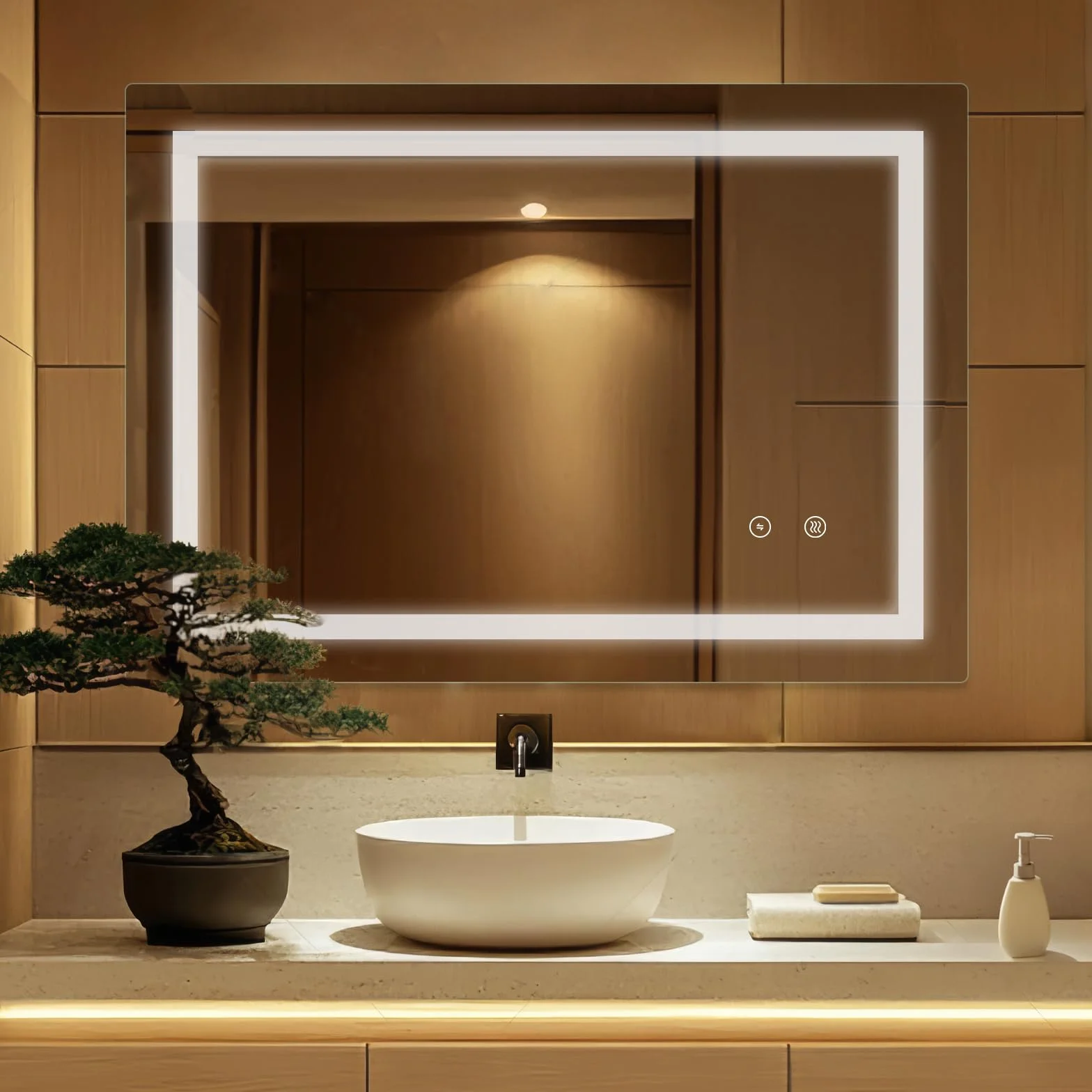 SaniteModar Espejo Baño con Luz 70x90 cm - Ultrabrillante y Antivaho - Espejo baño LED de Pared - Instalación Vertical/Horizontal, IP44 Impermeable