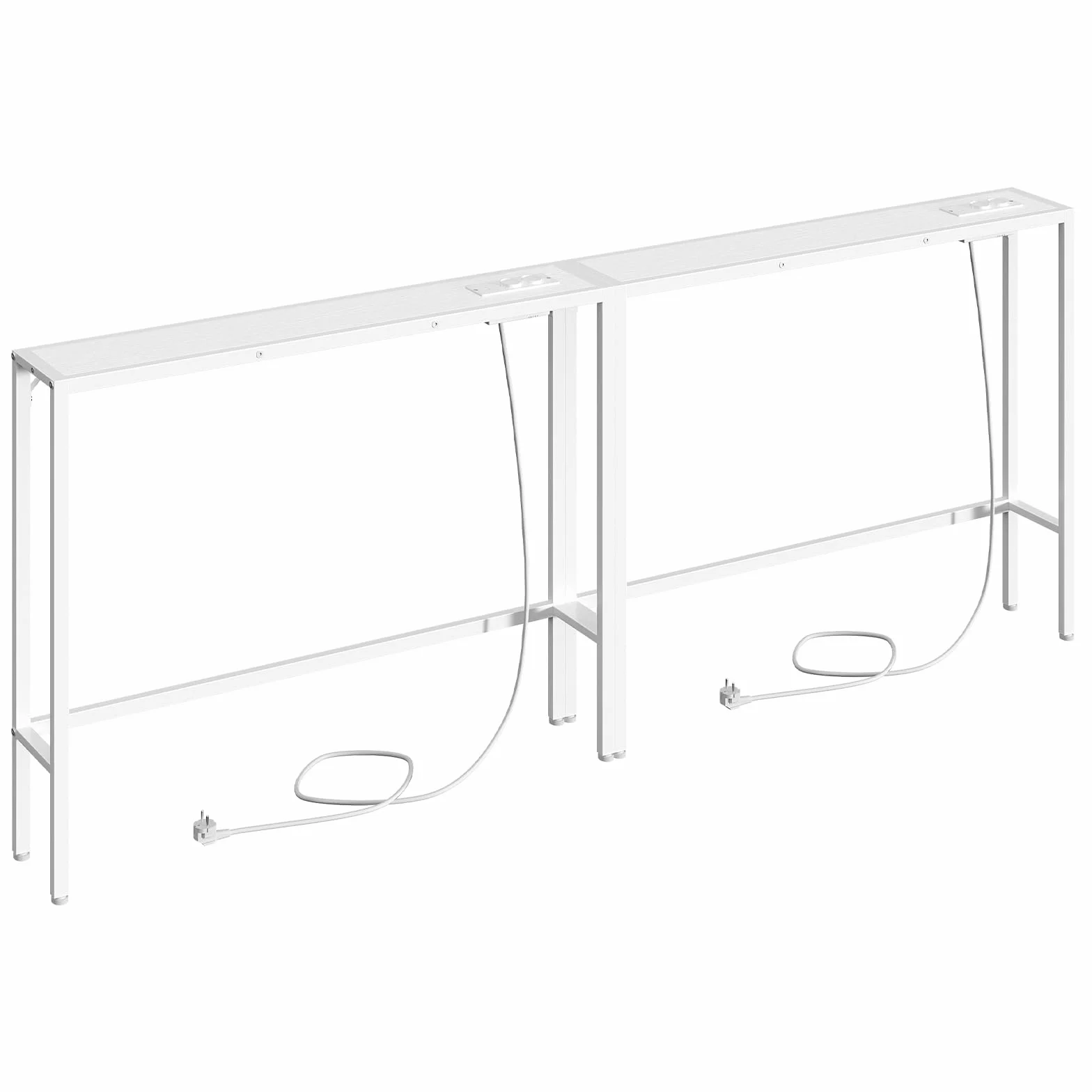MAHANCRIS Juego de Dos Mesas de Entrada de 100 cm, Aparadores con Enchufe y Puerto USB, Mesitas Auxiliares de Sofá Largas y Estrechas, para Pasillo, Salón, Blanco ACTWT968UE01S2