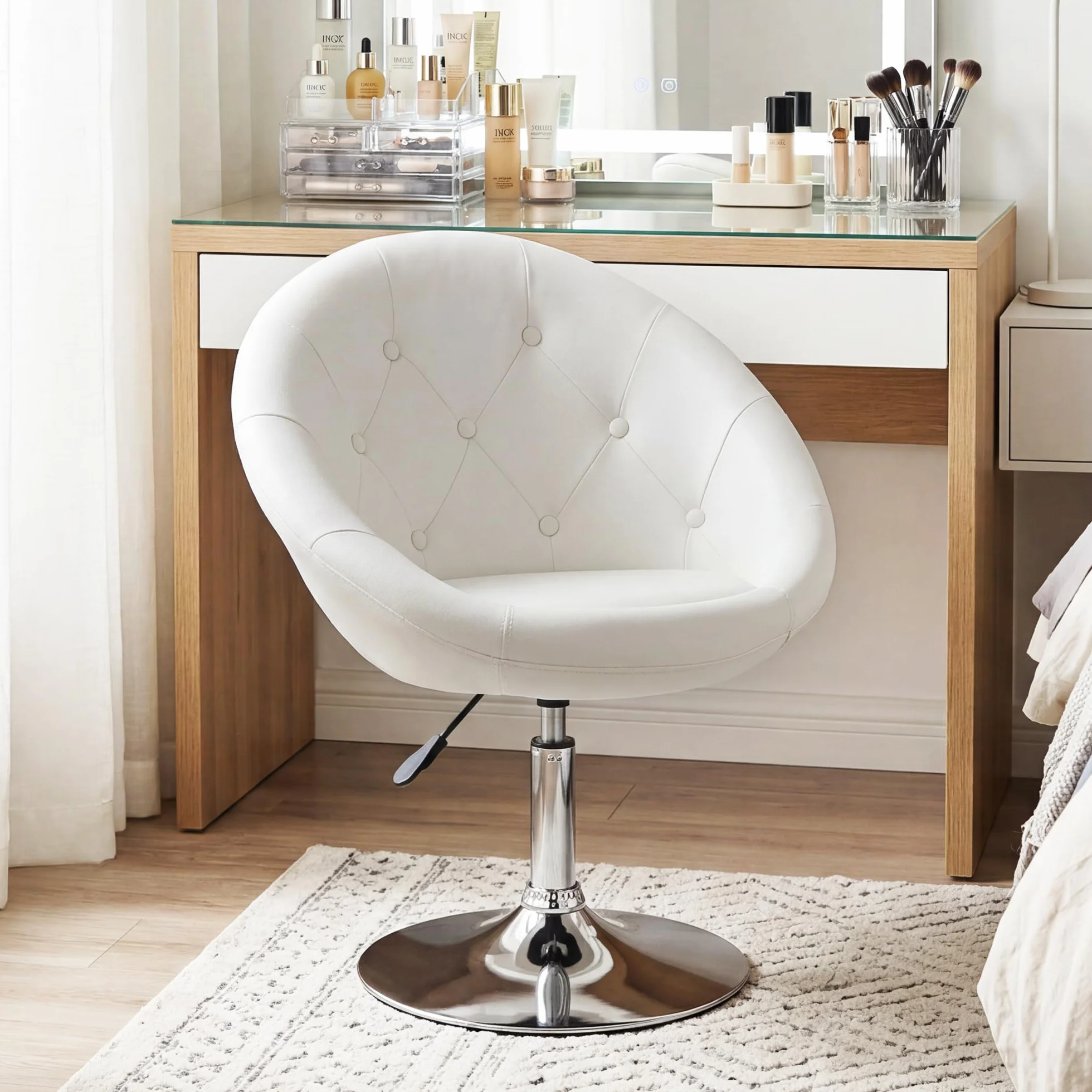 Duhome Sillon Lounge Club de Cuero sintético Silla butaca Giratorio Ajuste de Altura seleccion de Color 509A, Color:Blanco, Material:Cuero Artificial