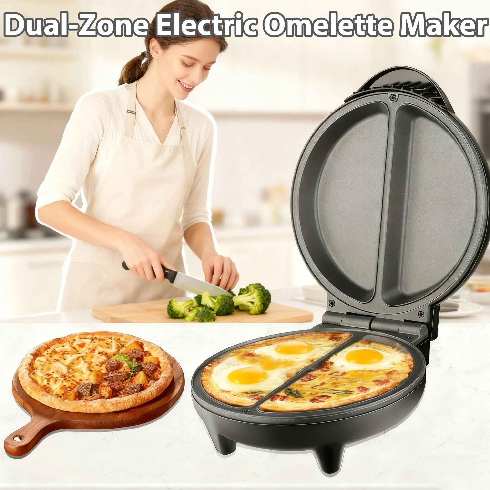 Máquina eléctrica de tortillas, plancha antiadherente de doble zona con placas profundas, tortilla doble abatible y máquina para hacer panqueques para cocinar en casa