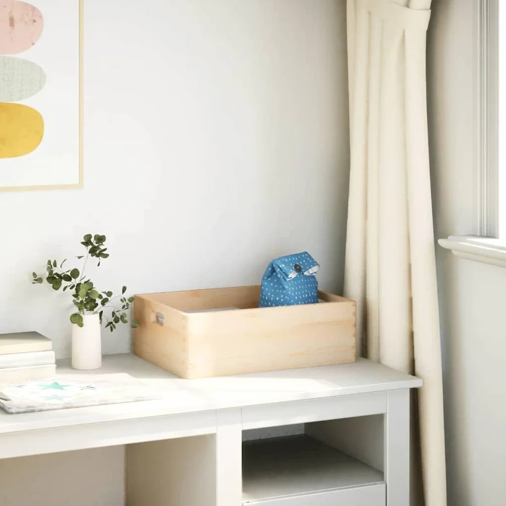 Caja de madera con asas 40 x 30 x 13 cm de pino macizo versátil almacenamiento para dormitorio, oficina, baño, cocina