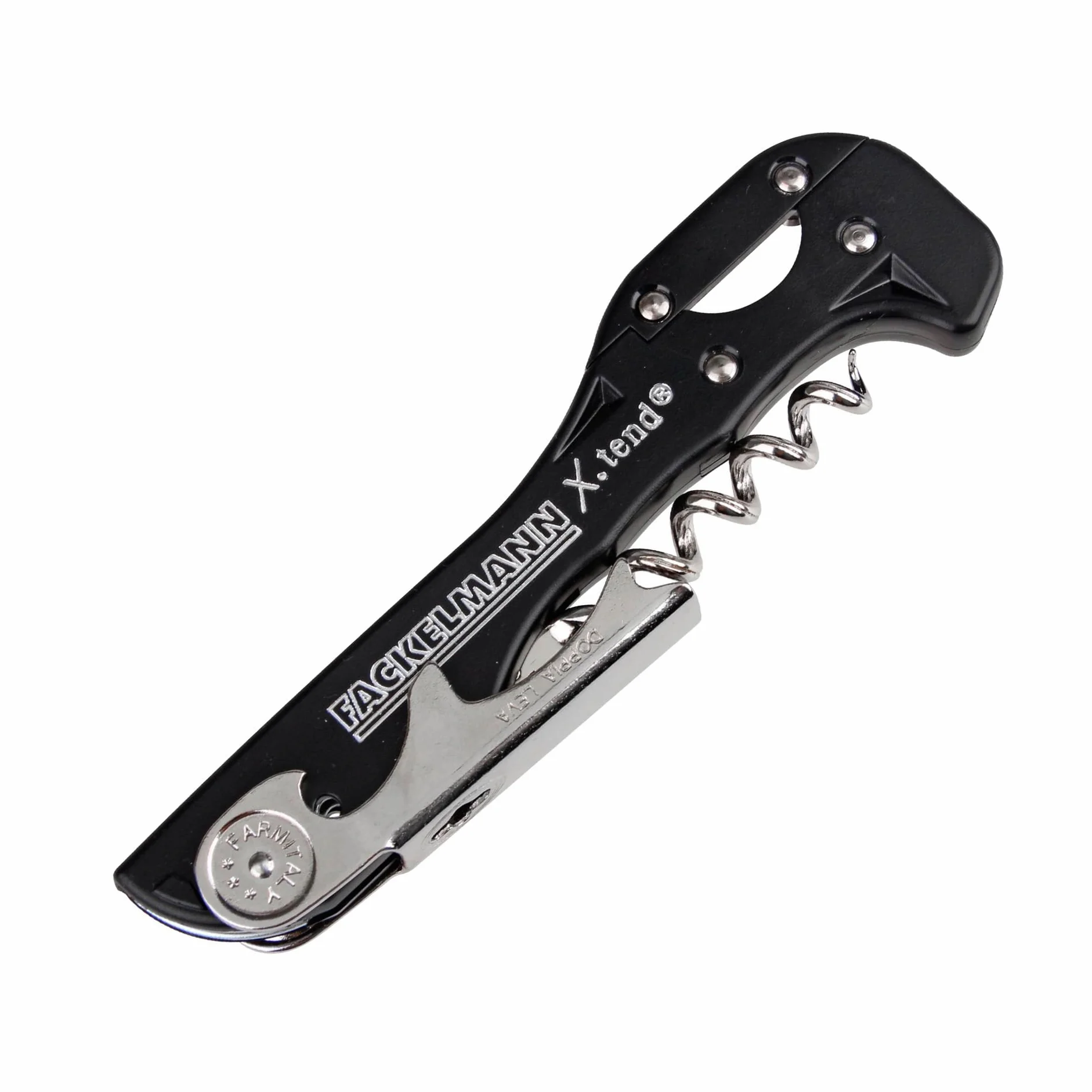 Fackelmann Sacacorchos de Camarero con Corta Cápsulas, Acero Inoxidable, Negro, 13x3,6 cm