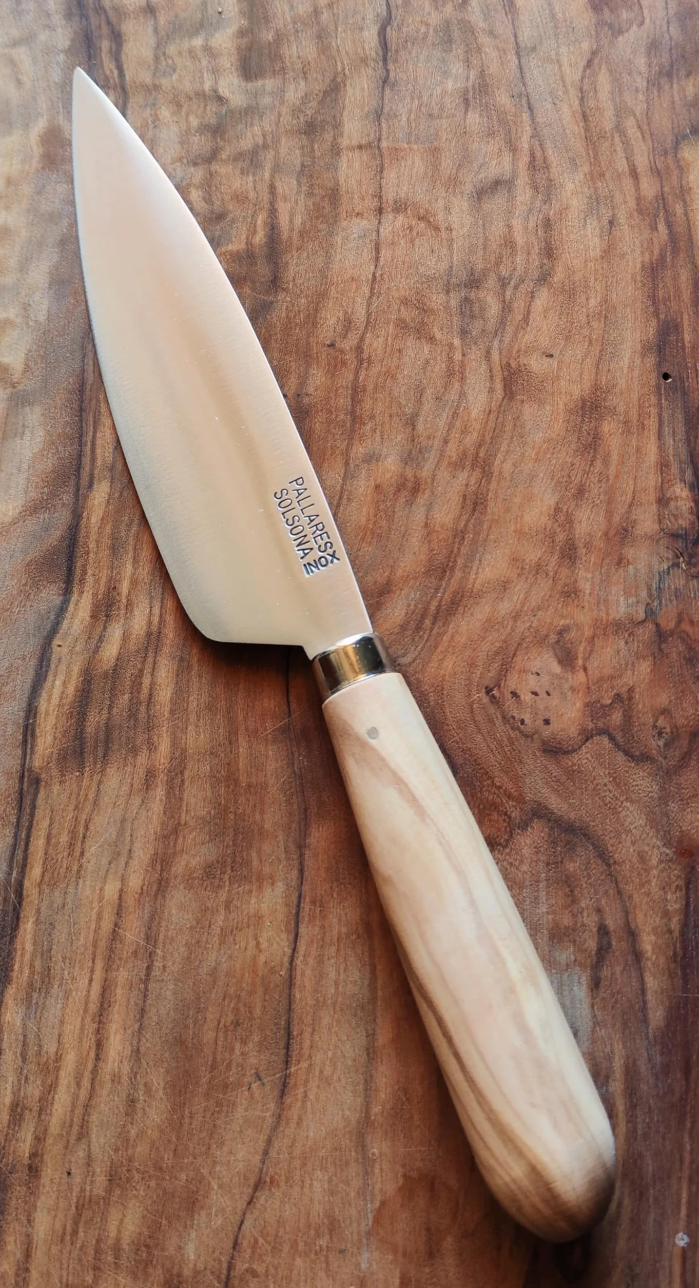 PALLARES Cuchillo Cocina Mango Redondo Madera de Olivo.Acero Inoxidable 16cm.