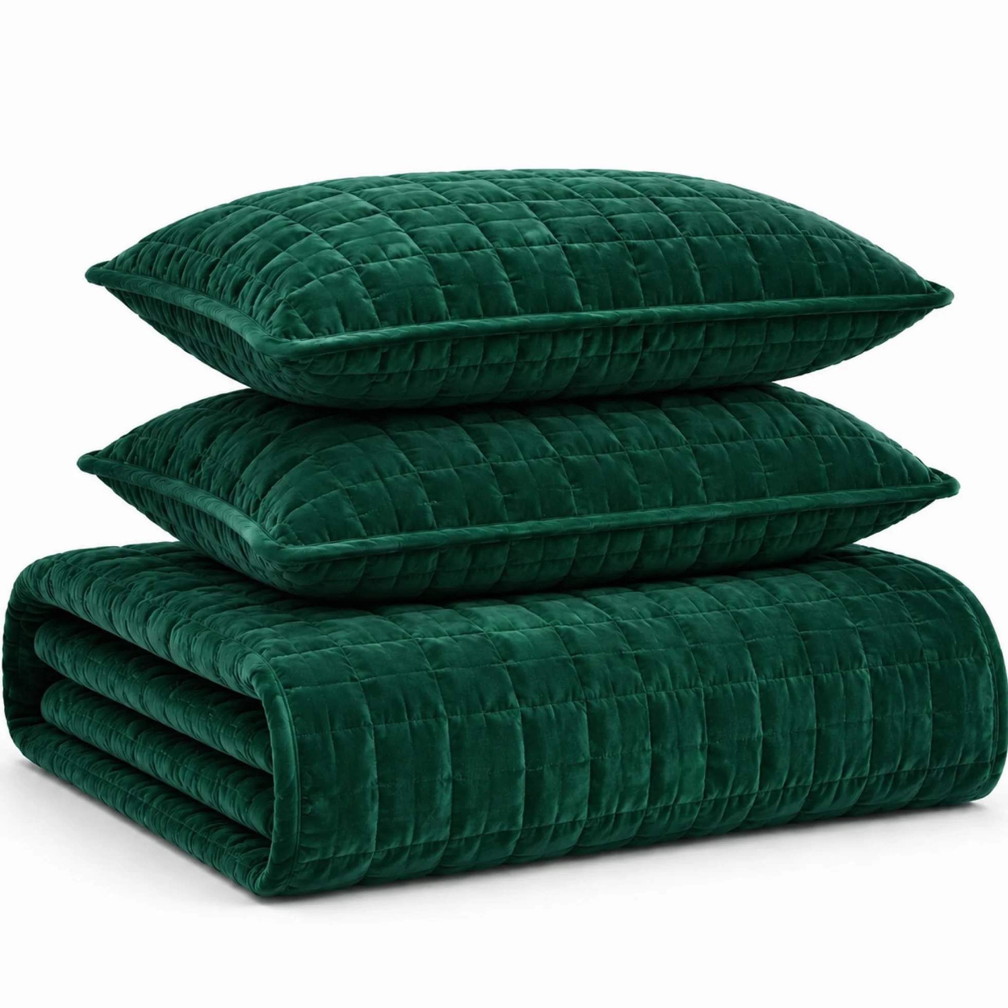 Tribeca Living FLORENCEQUIKISI Florence Velvet Oversized Solid Quilt Set, Verde Esmeralda, 2
