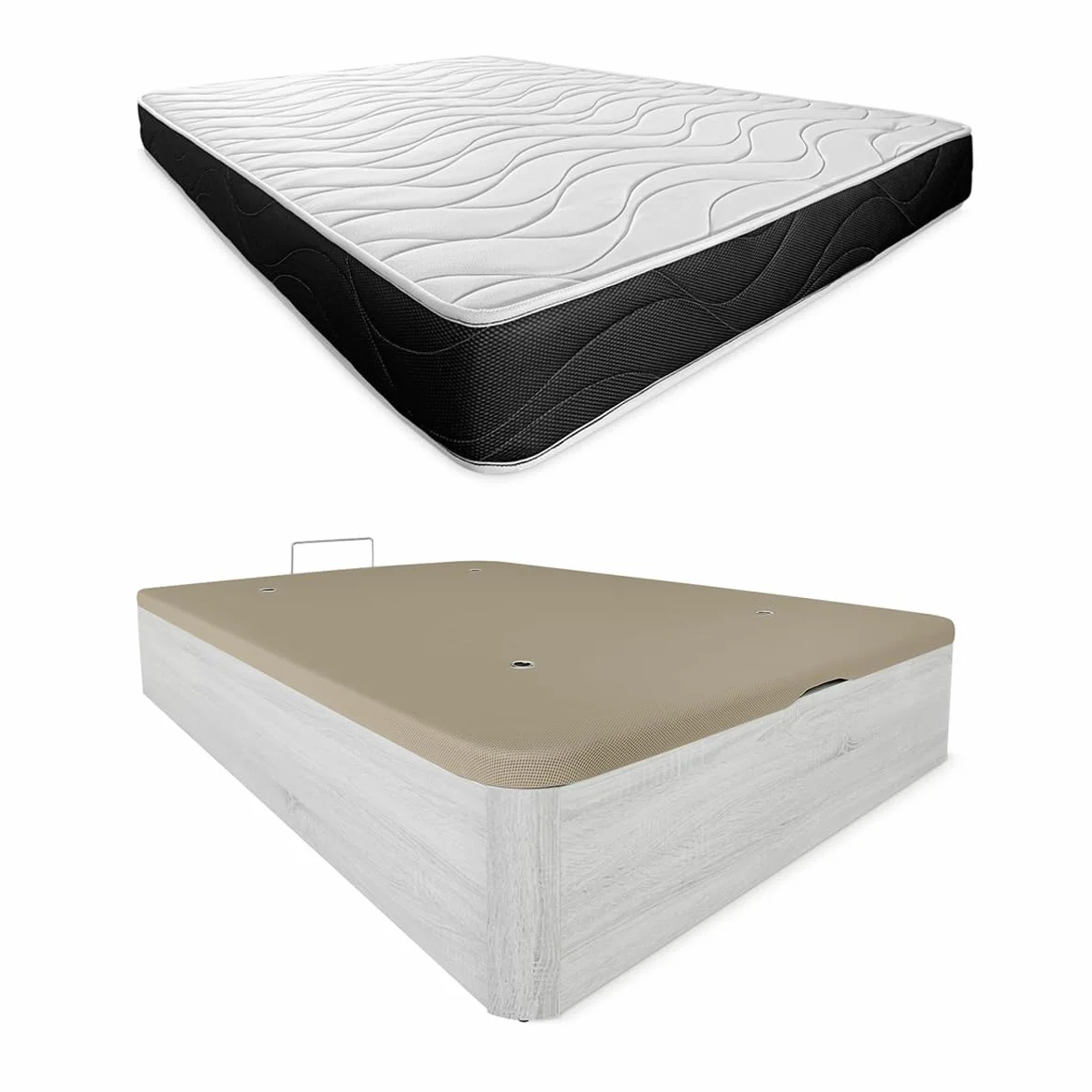 Somnia Descanso - Pack Colchón Viscoelástico Bombay Reversible + Canapé Madera Abatible Gran Capacidad | Color Polar 105 x 200