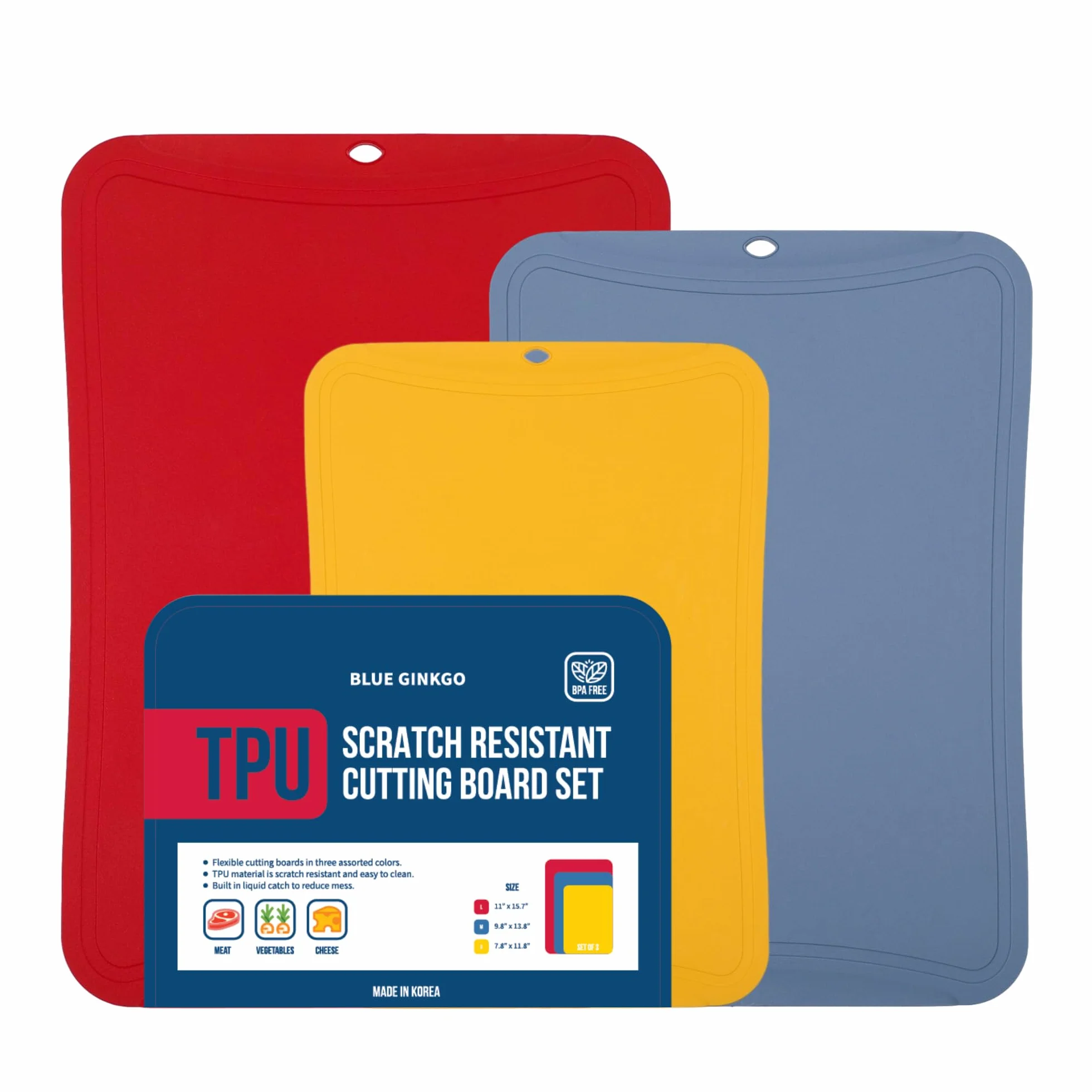 BLUE GINKGO Tablas de cortar TPU juego de 3 piezas flexibles resistentes arañazos cocina sin BPA
