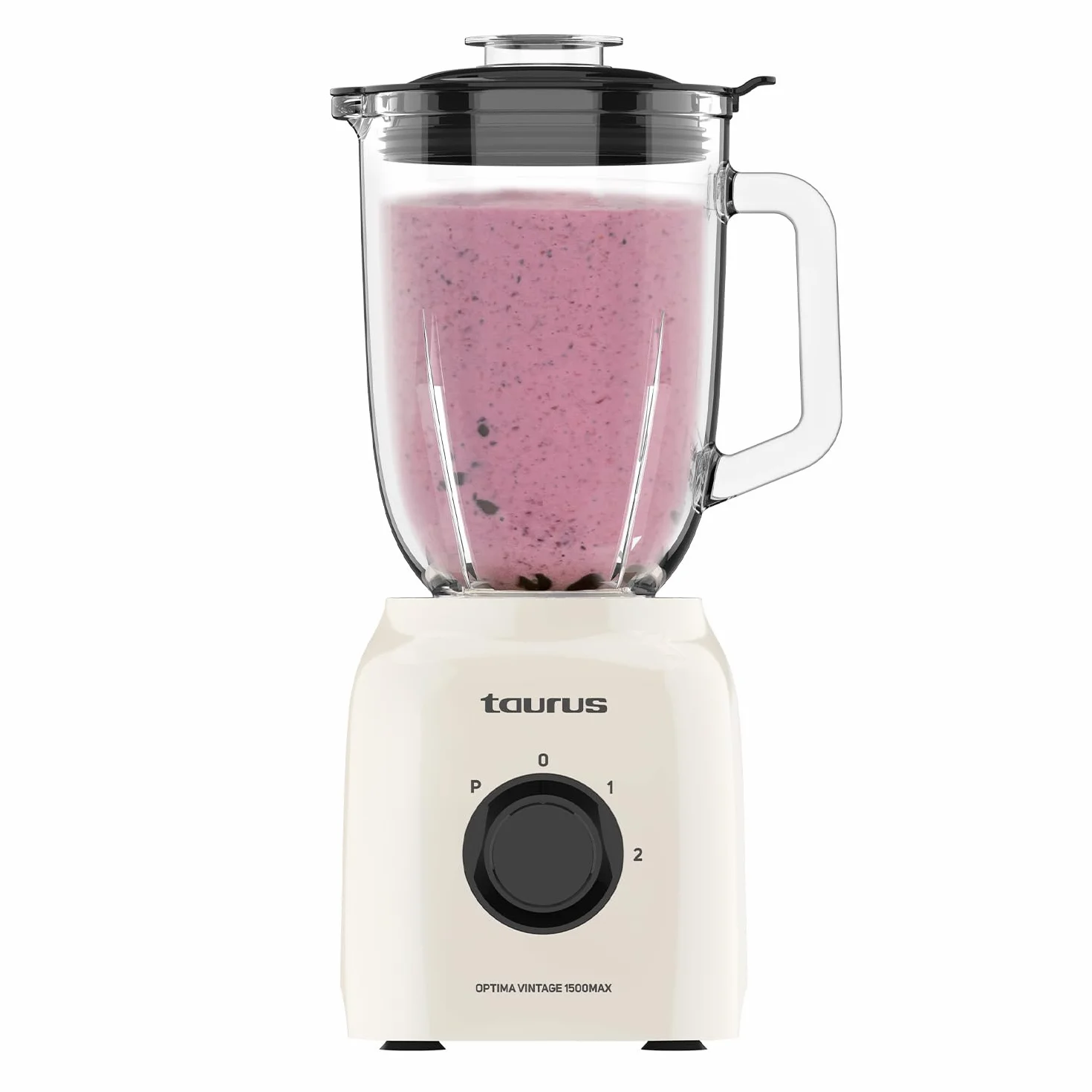 Taurus - Batidora de Vaso Potente 1500W | 21.500 rpm | Jarra Cristal 1,5L | Cuchillas Acero Inoxidable | Función Pica Hielo | 2 Velocidades + Turbo | Seguro | Diseño Vintage